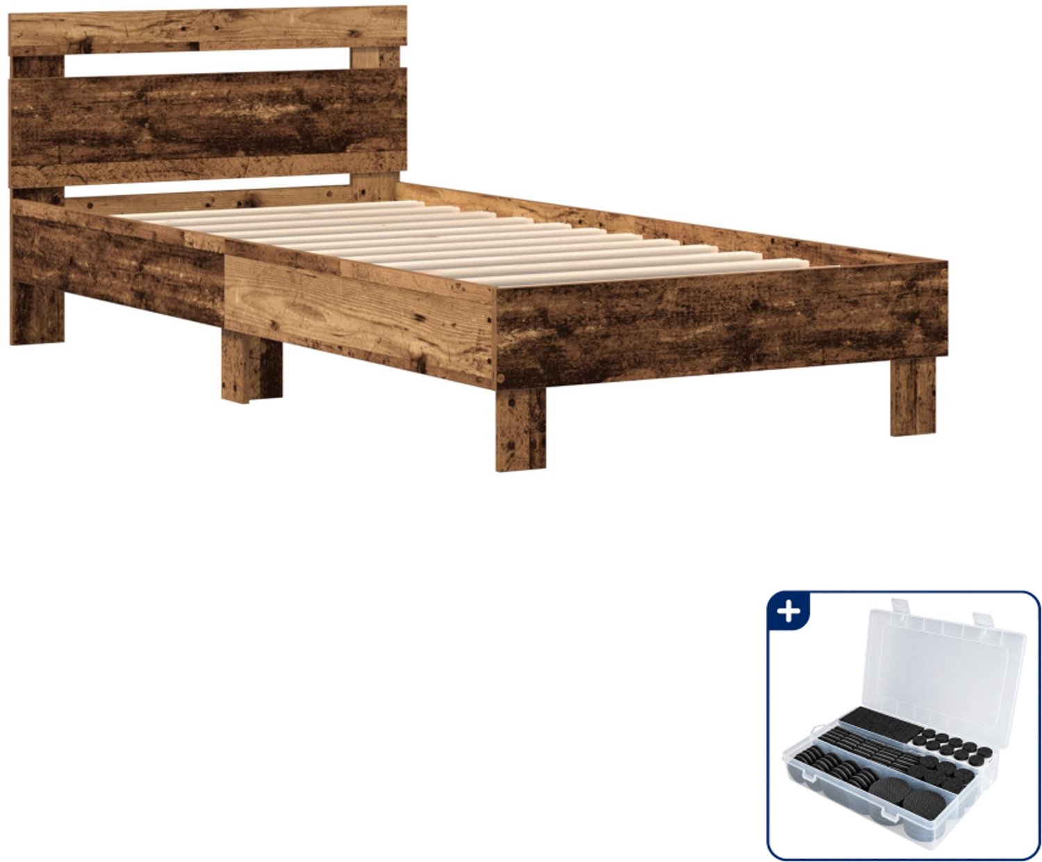 vidaXL bedframe - 90 x 200 cm - bewerkt hout - oudhout - Inclusief antikrasvilt 177-delig Bruin