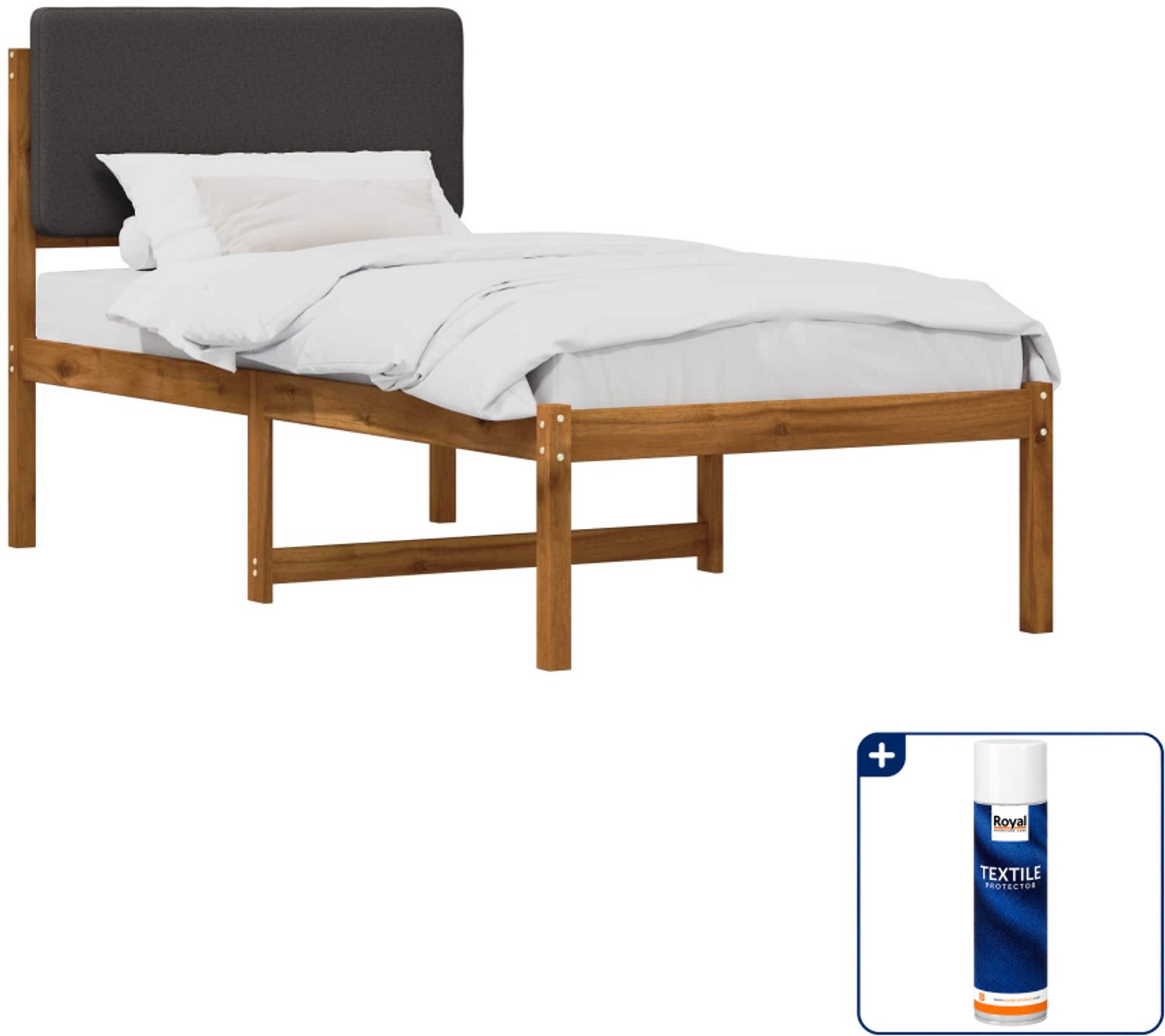 vidaXL bedframe - 75 x 190 cm - massief acaciahout - donkergrijs - Inclusief textielbeschermer 500 ml Tan