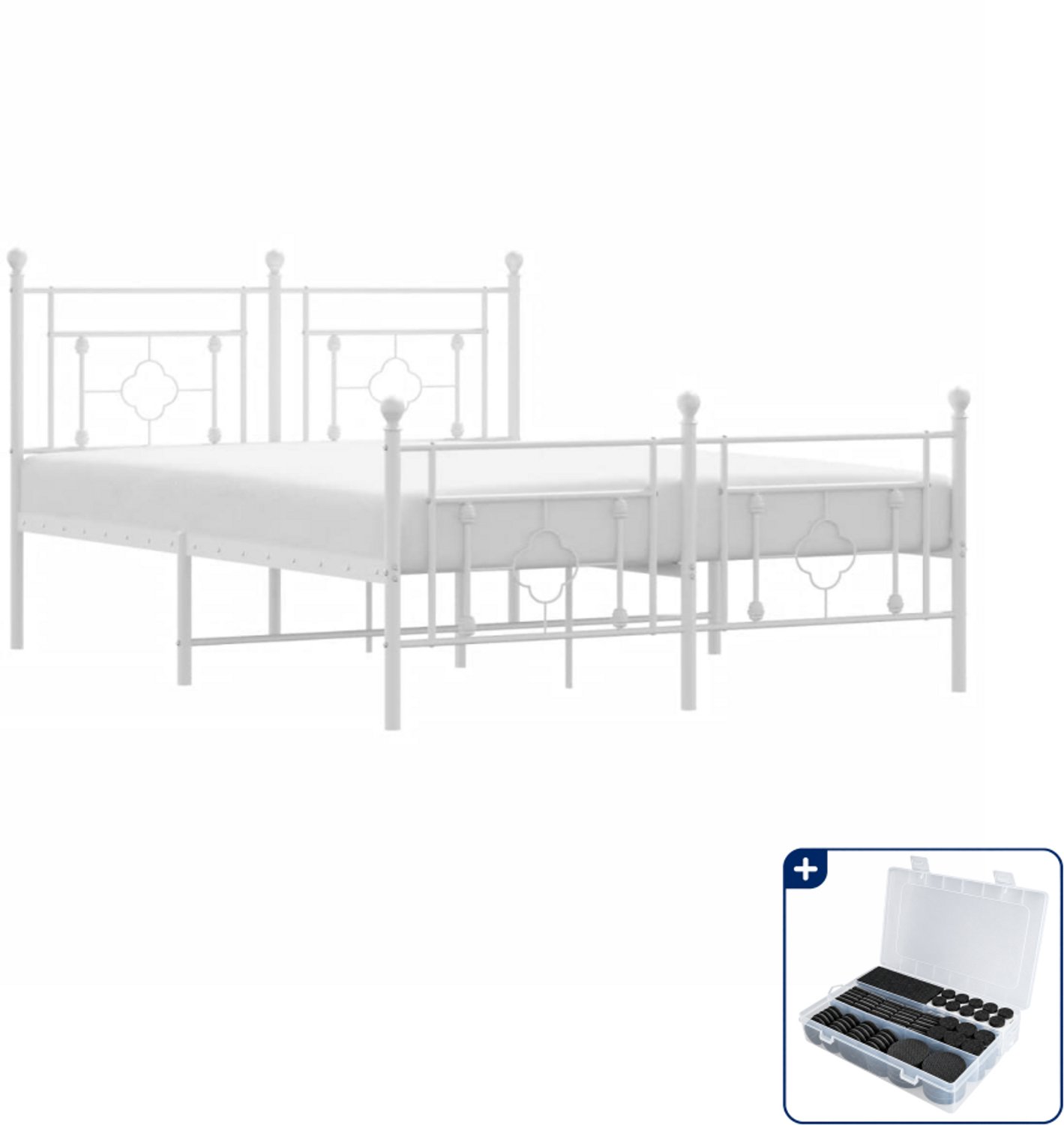 vidaXL bedframe 135 x 190 cm - staal - wit - Inclusief antikrasvilt 177-delig
