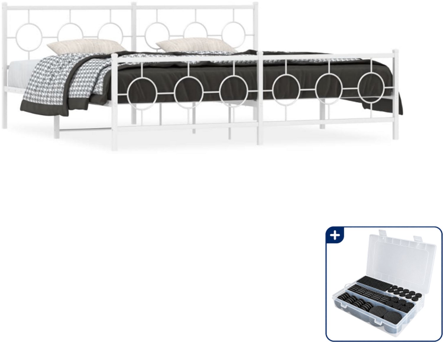 vidaXL bedframe - 200 x 200 cm - metaal - wit - Inclusief antikrasvilt 177-delig