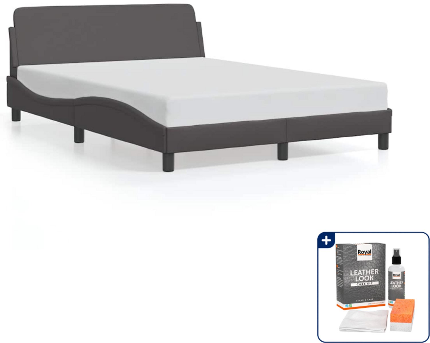 vidaXL bedframe Dover Small double - 140 x 200 cm - grijs - Inclusief onderhoudsset voor kunstleer 150 ml
