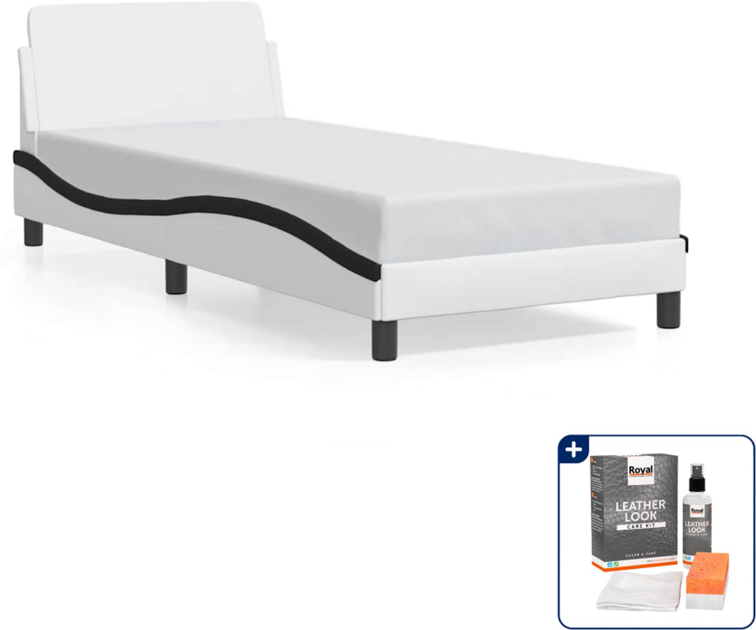 vidaXL bedframe Dover - 90 x 200 cm - kunstleer - wit en zwart - Inclusief onderhoudsset voor kunstleer 150 ml Meerkleurig