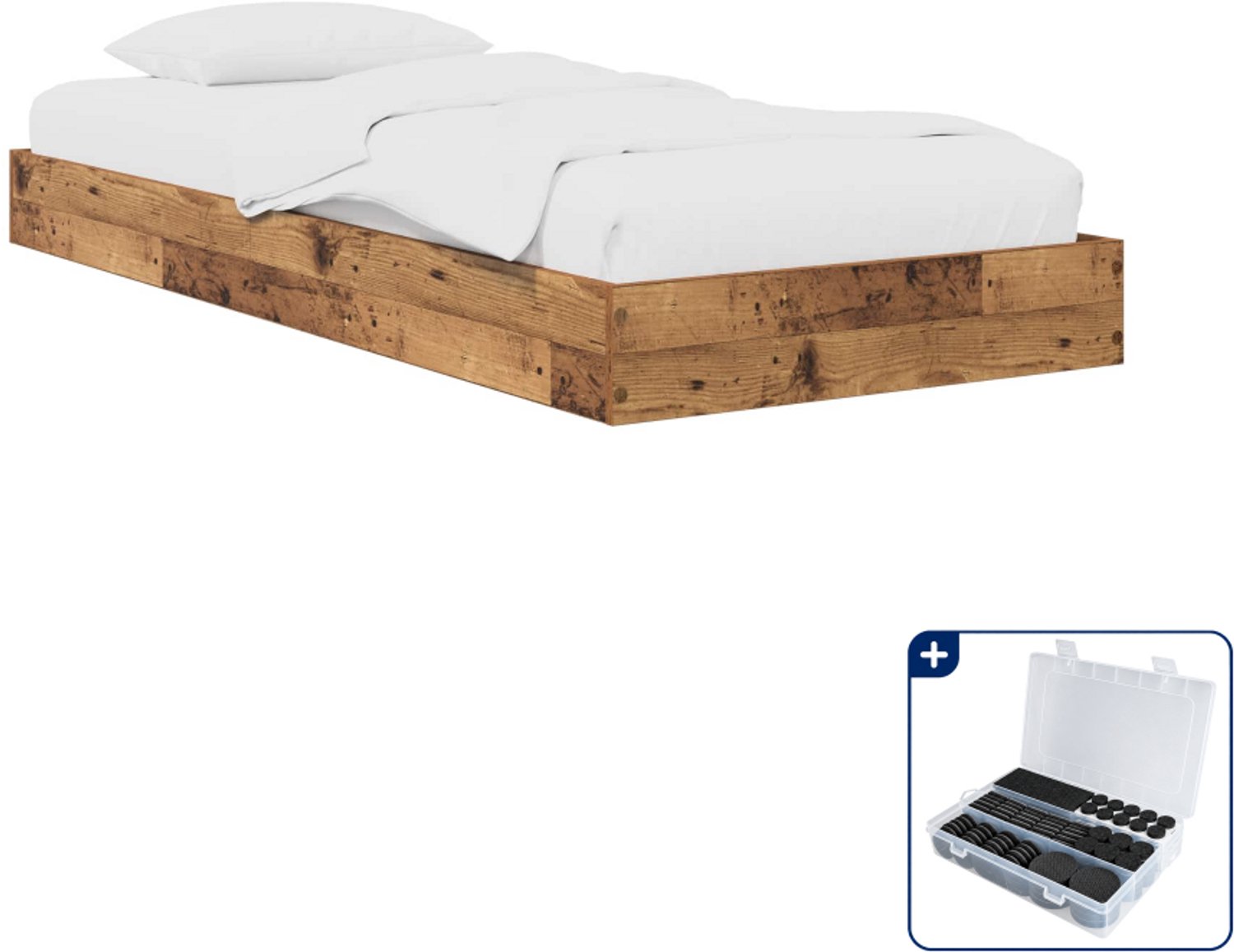 vidaXL bedframe - 80 x 200 cm - bewerkt hout - oud hout - Inclusief antikrasvilt 177-delig Bruin