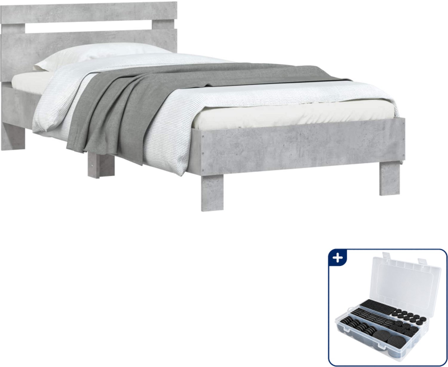 vidaXL Bedframe - 80 x 200 cm - bewerkt hout - betongrijs - Inclusief antikrasvilt 177-delig