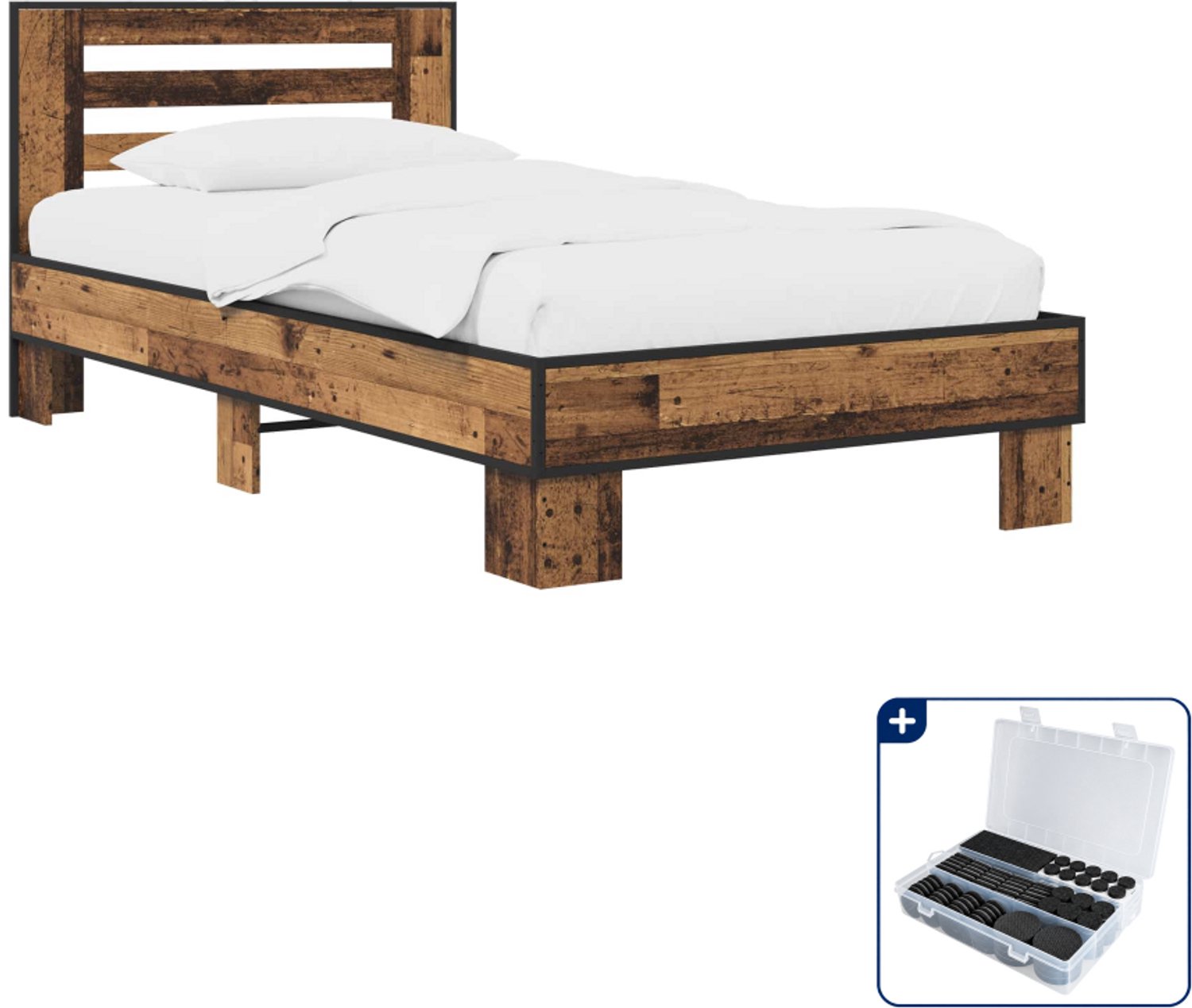 vidaXL bedframe - 80 x 200 cm - bewerkt hout - oud hout - Inclusief antikrasvilt 177-delig Bruin