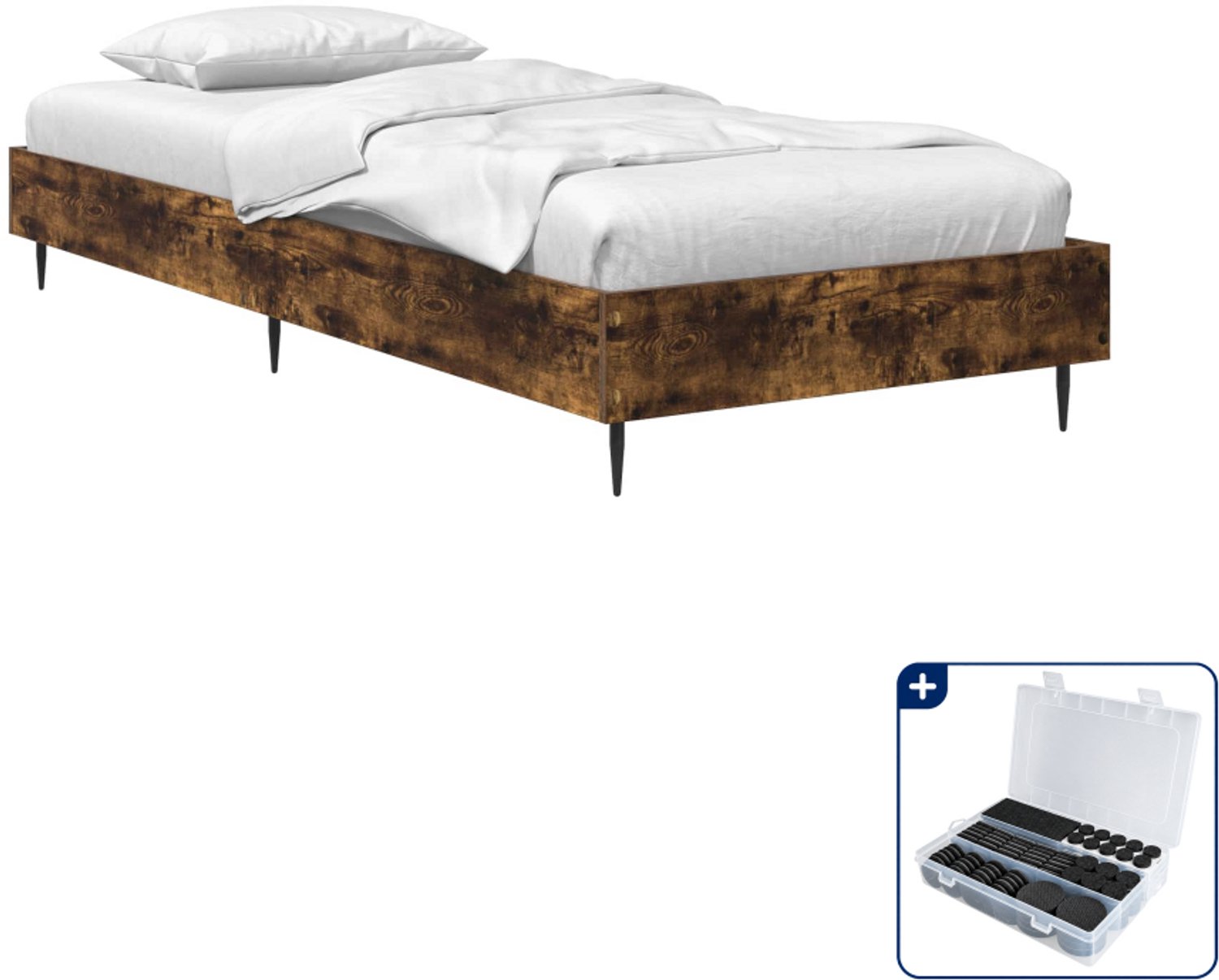 vidaXL Bedframe - 80 x 200 cm - bewerkt hout - gerookt eiken - Inclusief antikrasvilt 177-delig Bruin