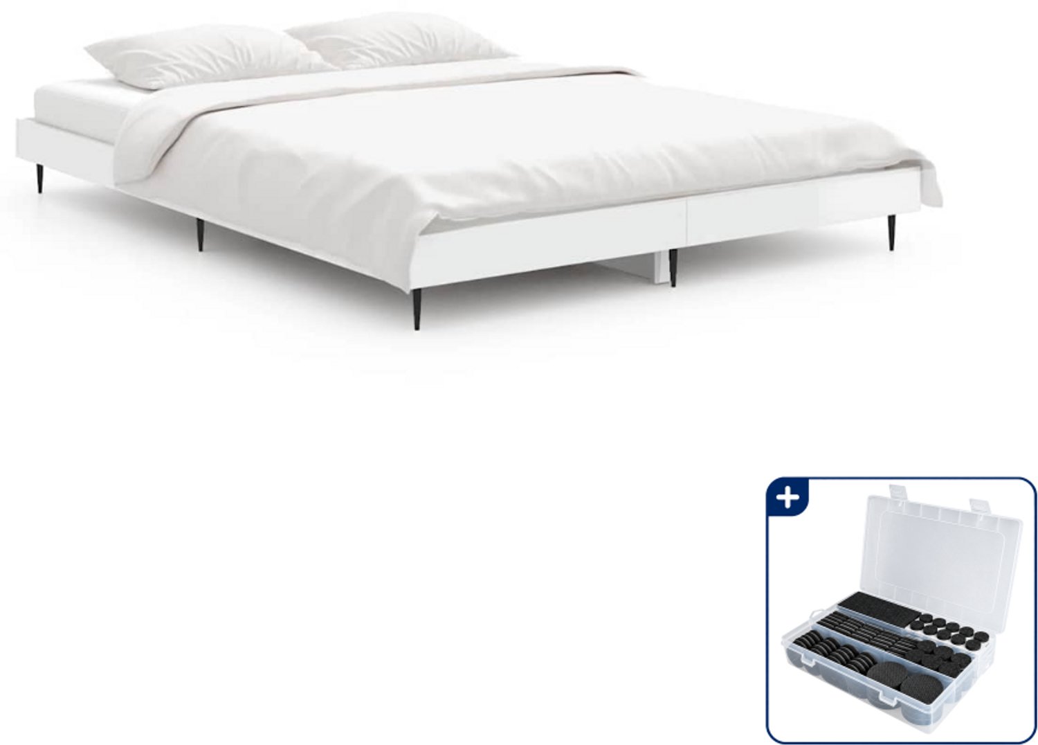 vidaXL bedframe - 140 x 190 cm - bewerkt hout - hoogglans wit - Inclusief antikrasvilt 177-delig