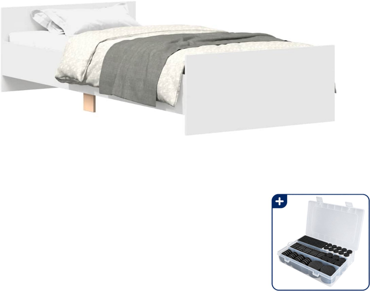 vidaXL bedframe - 90 x 190 cm - bewerkt hout - wit - Inclusief antikrasvilt 177-delig