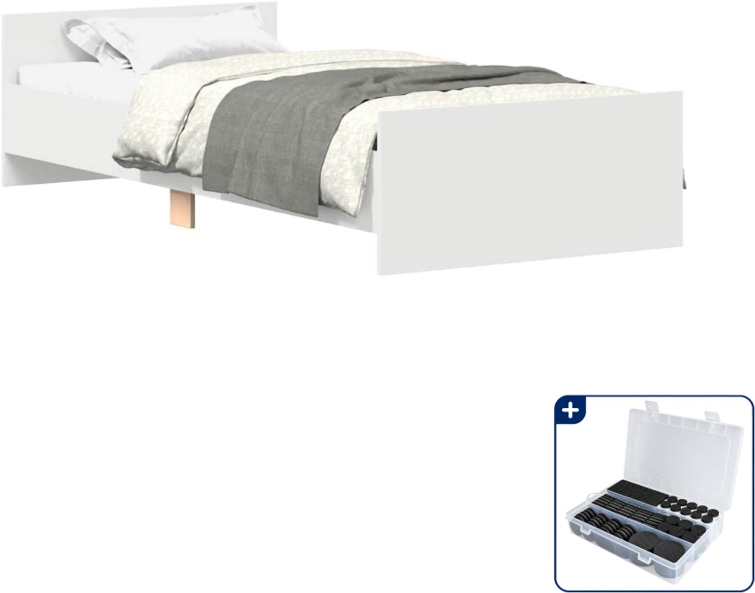 vidaXL bedframe - 75 x 190 cm - wit - Inclusief antikrasvilt 177-delig