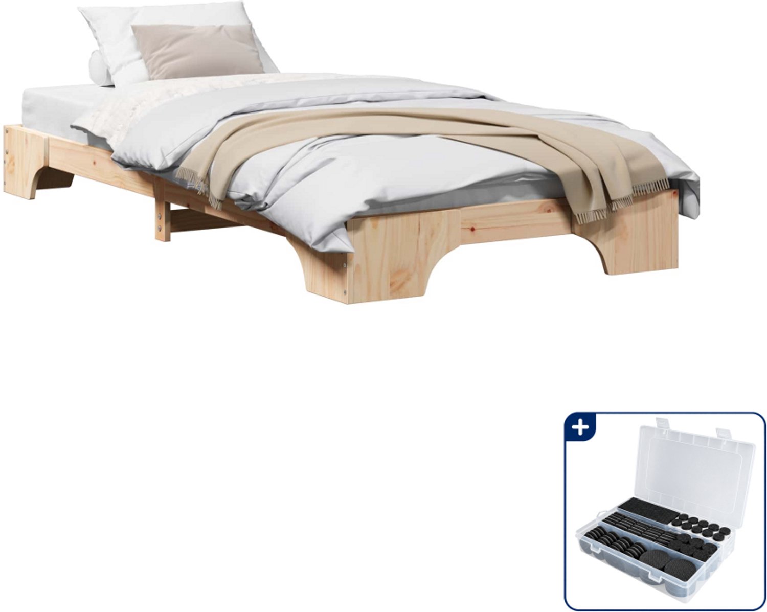 vidaXL bedframe - 80 x 200 cm - massief grenenhout - naturel - Inclusief antikrasvilt 177-delig Bruin