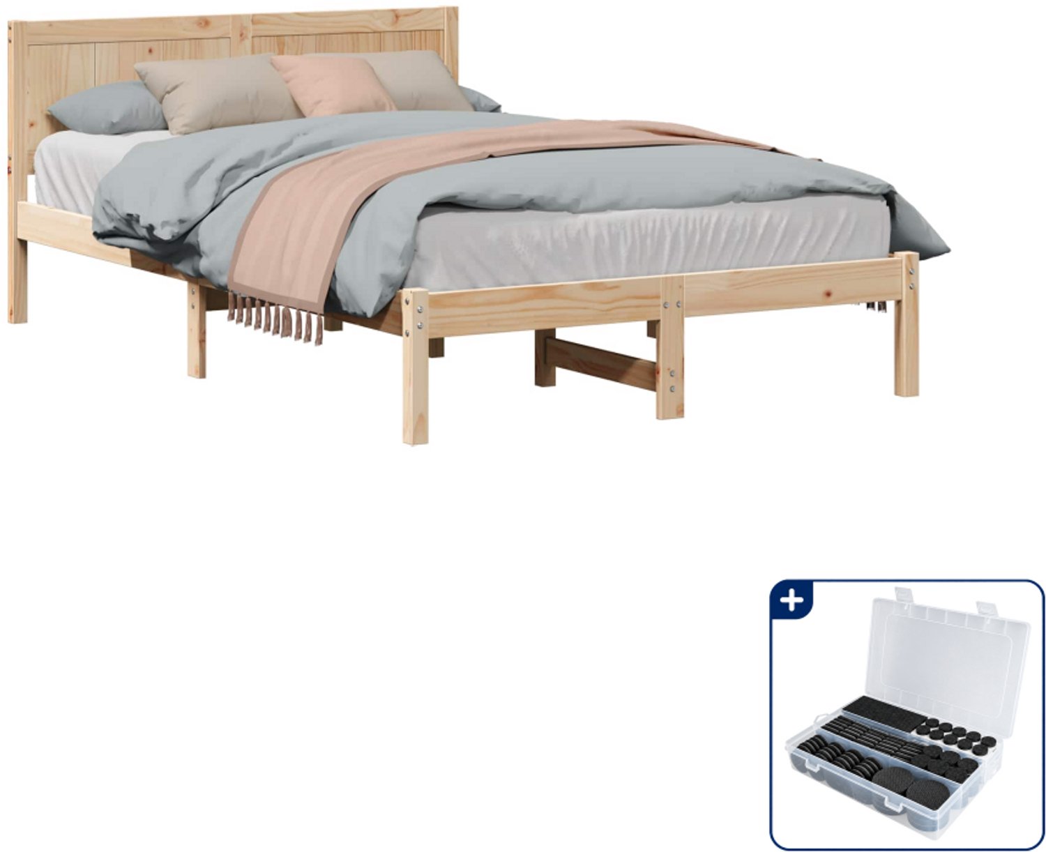 vidaXL bedframe - 140 x 190 cm - massief grenenhout - bruin - Inclusief antikrasvilt 177-delig