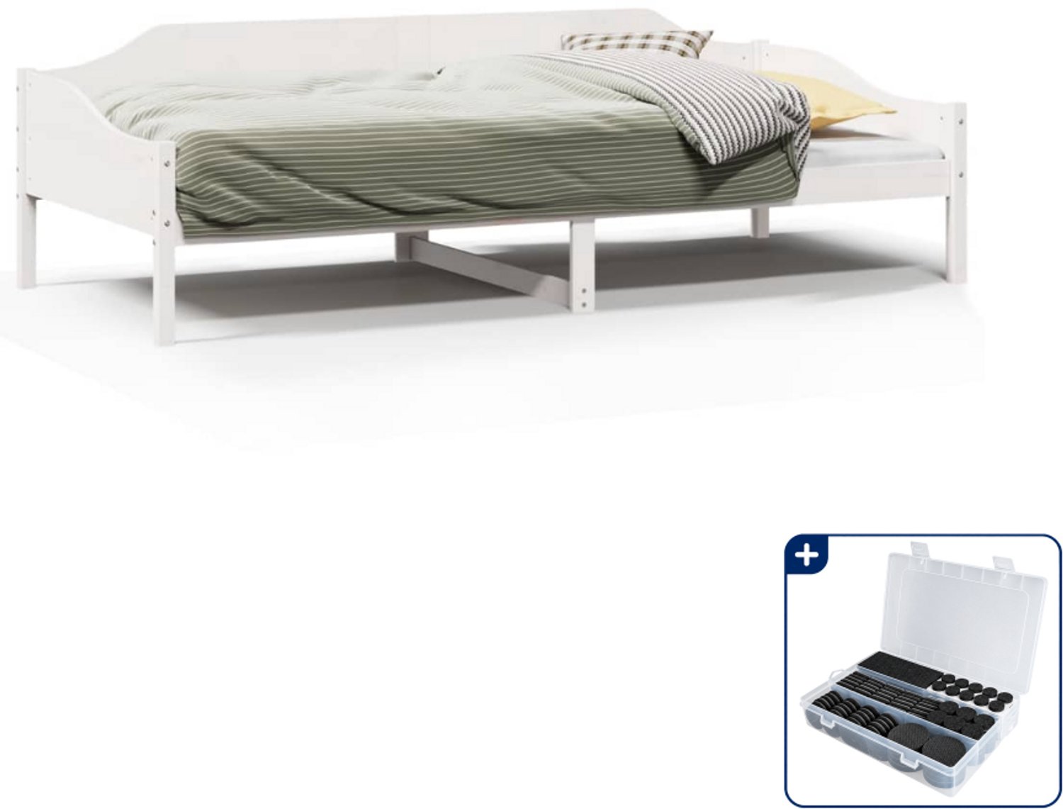 vidaXL bedframe - 90 x 200 cm - massief grenenhout - wit - Inclusief antikrasvilt 177-delig