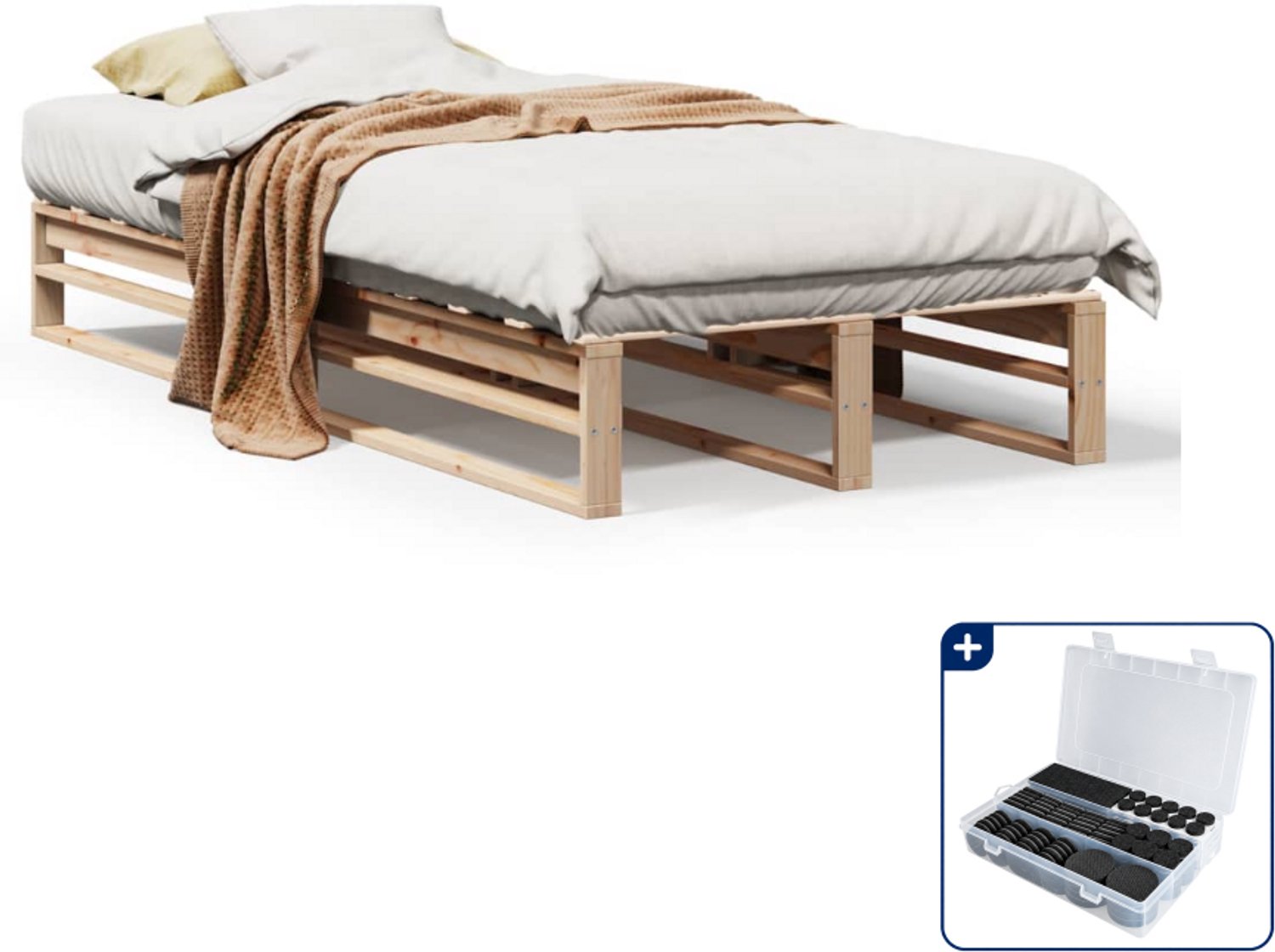 vidaXL bedframe - 90 x 200 cm - massief grenenhout - Inclusief antikrasvilt 177-delig Bruin