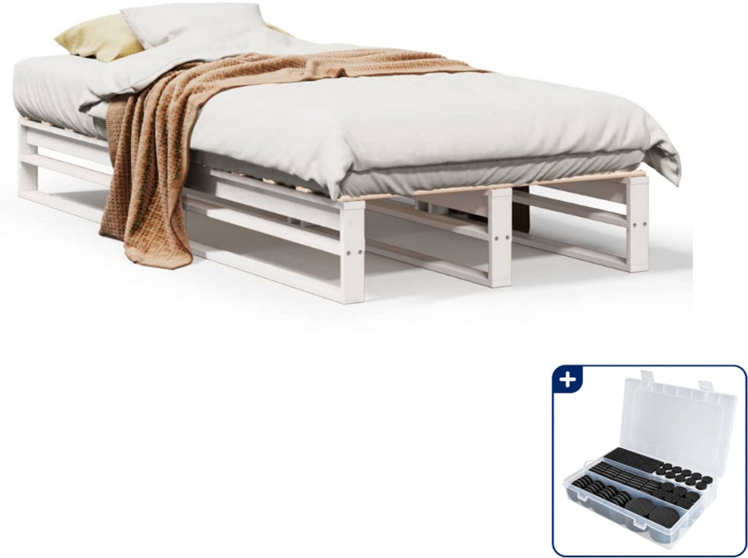 vidaXL bedframe - 100 x 200 cm - massief grenenhout - wit - Inclusief antikrasvilt 177-delig