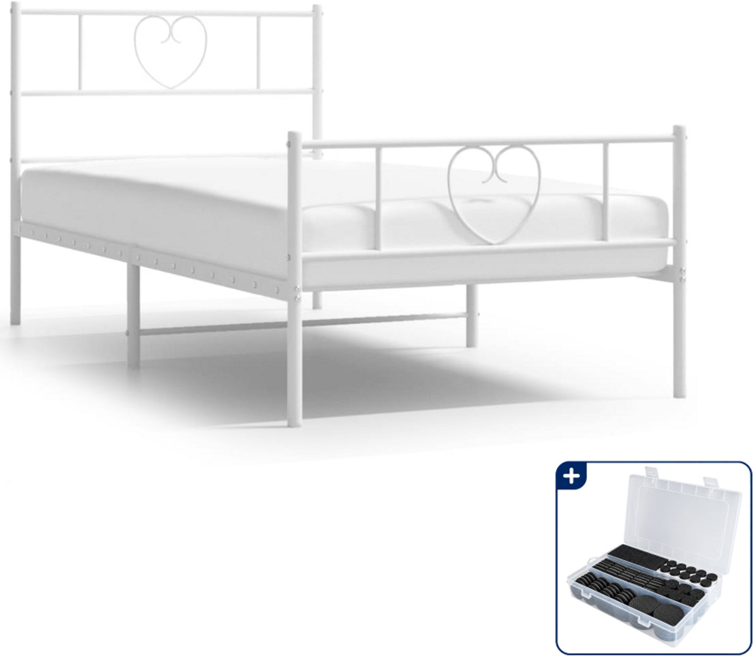 vidaXL bedframe 75 x 190 cm - staal - wit - Inclusief antikrasvilt 177-delig
