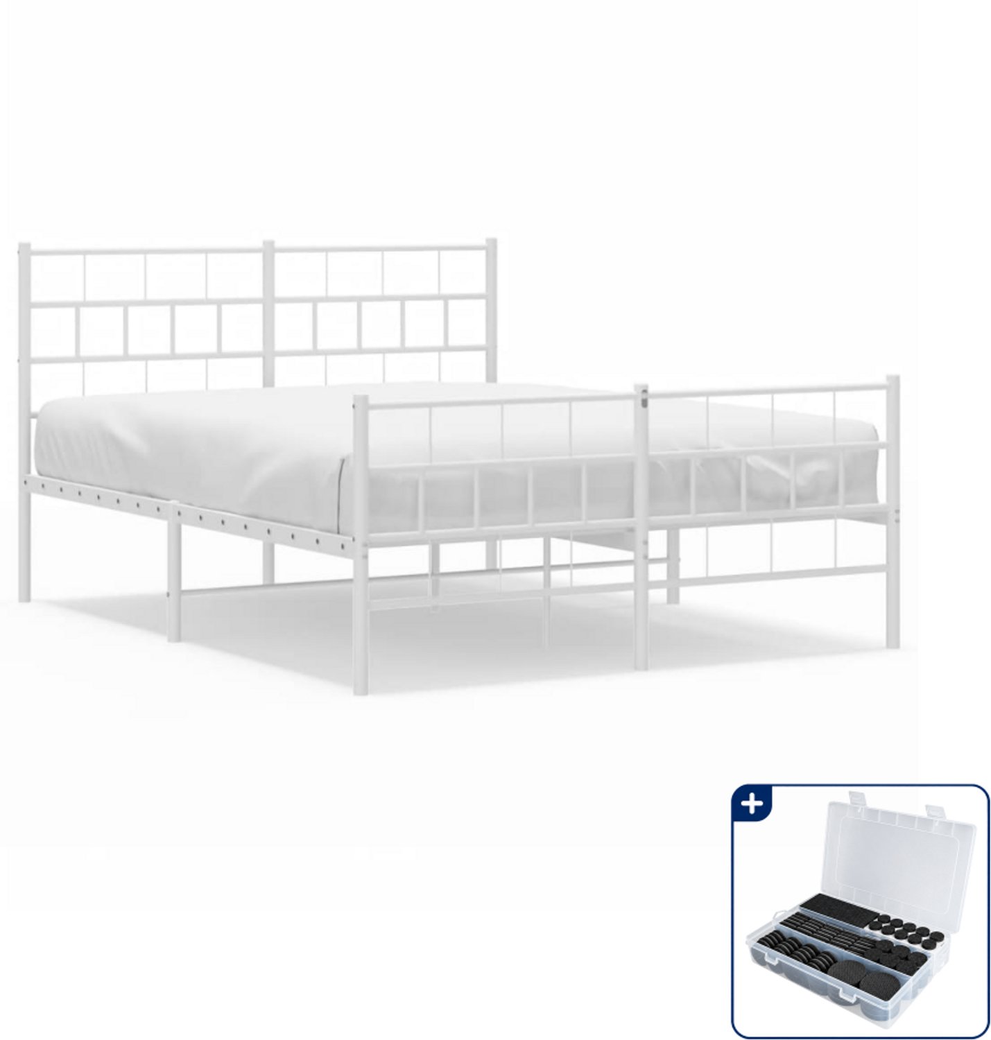 vidaXL bedframe - 140 x 190 cm - staal - wit - Inclusief antikrasvilt 177-delig