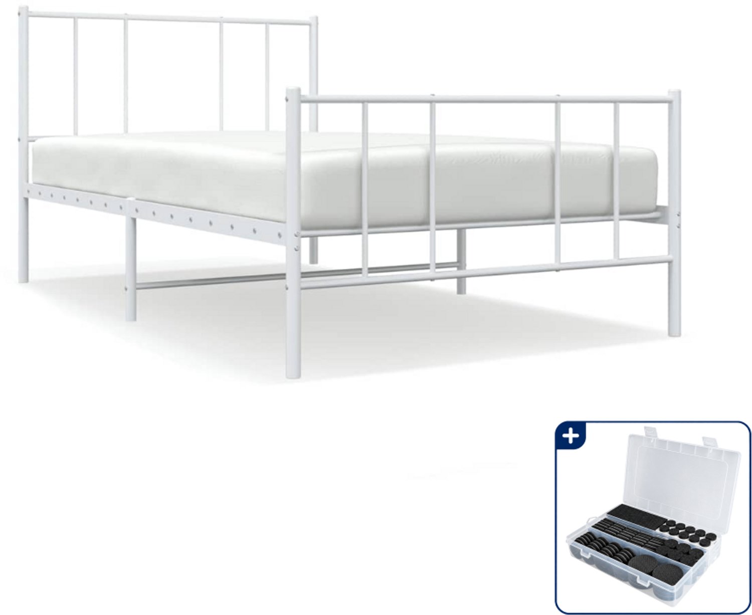 vidaXL Bedframe - 100 x 200 cm - metaal - wit - Inclusief antikrasvilt 177-delig