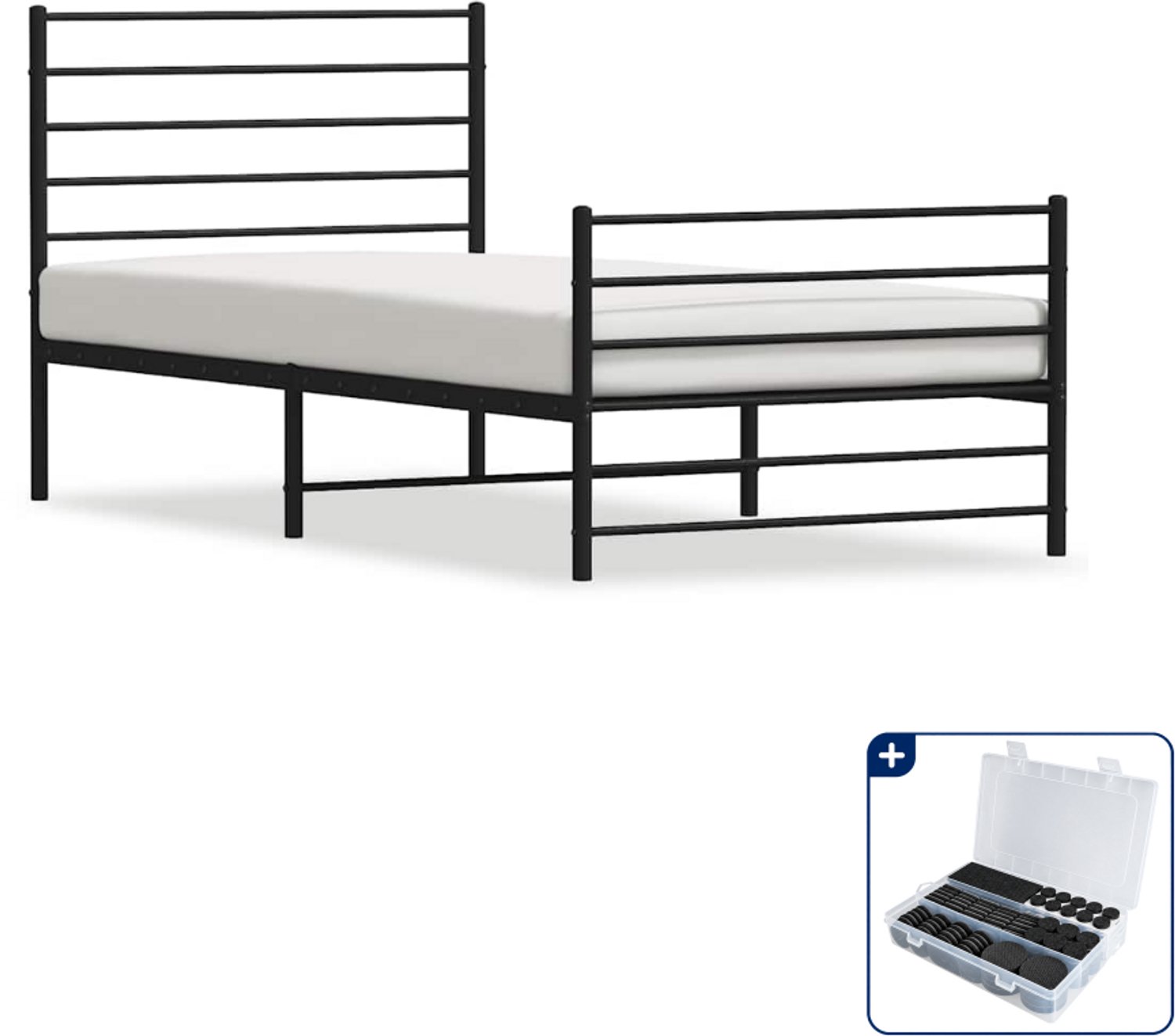 vidaXL bedframe 90 x 200 cm - metaal - zwart - Inclusief antikrasvilt 177-delig
