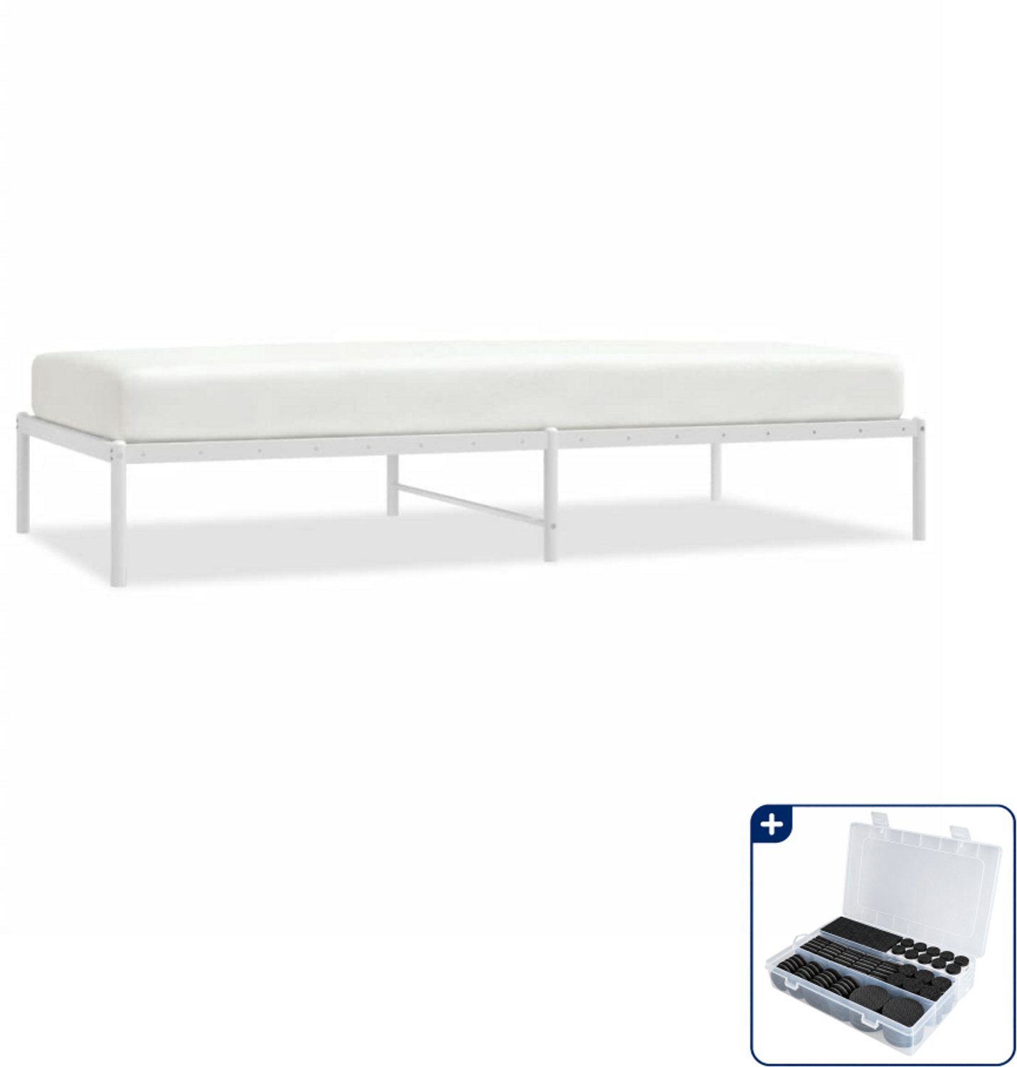 vidaXL bedframe - 100 x 200 cm - staal - wit - Inclusief antikrasvilt 177-delig