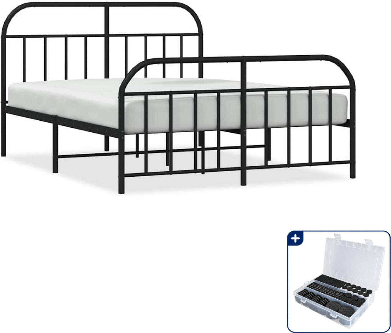 vidaXL Bedframe - 135 x 190 cm - staal - zwart - Inclusief antikrasvilt 177-delig