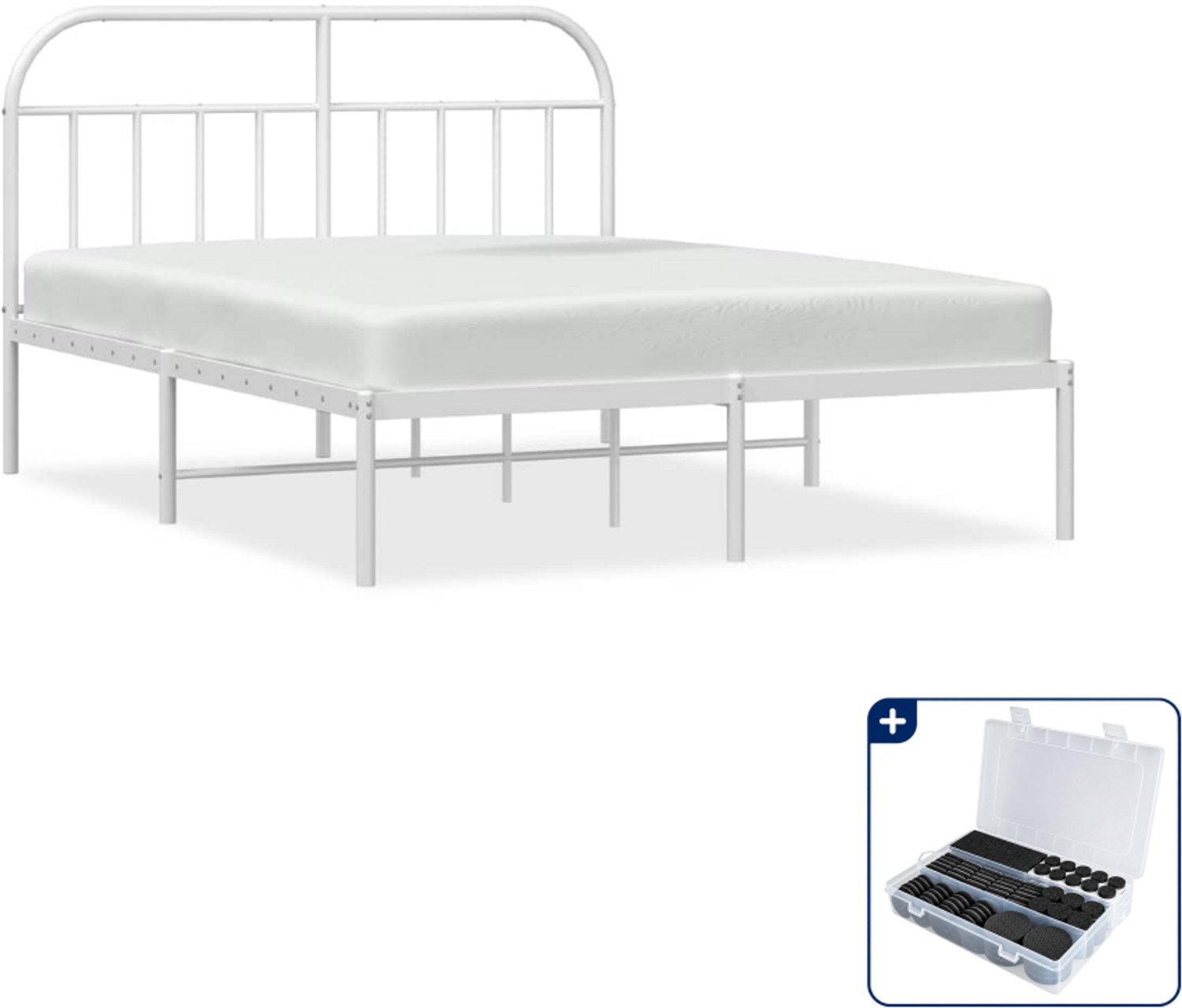 vidaXL Bedframe met hoofdbord - 183 x 213 cm - metaal - wit - Inclusief antikrasvilt 177-delig