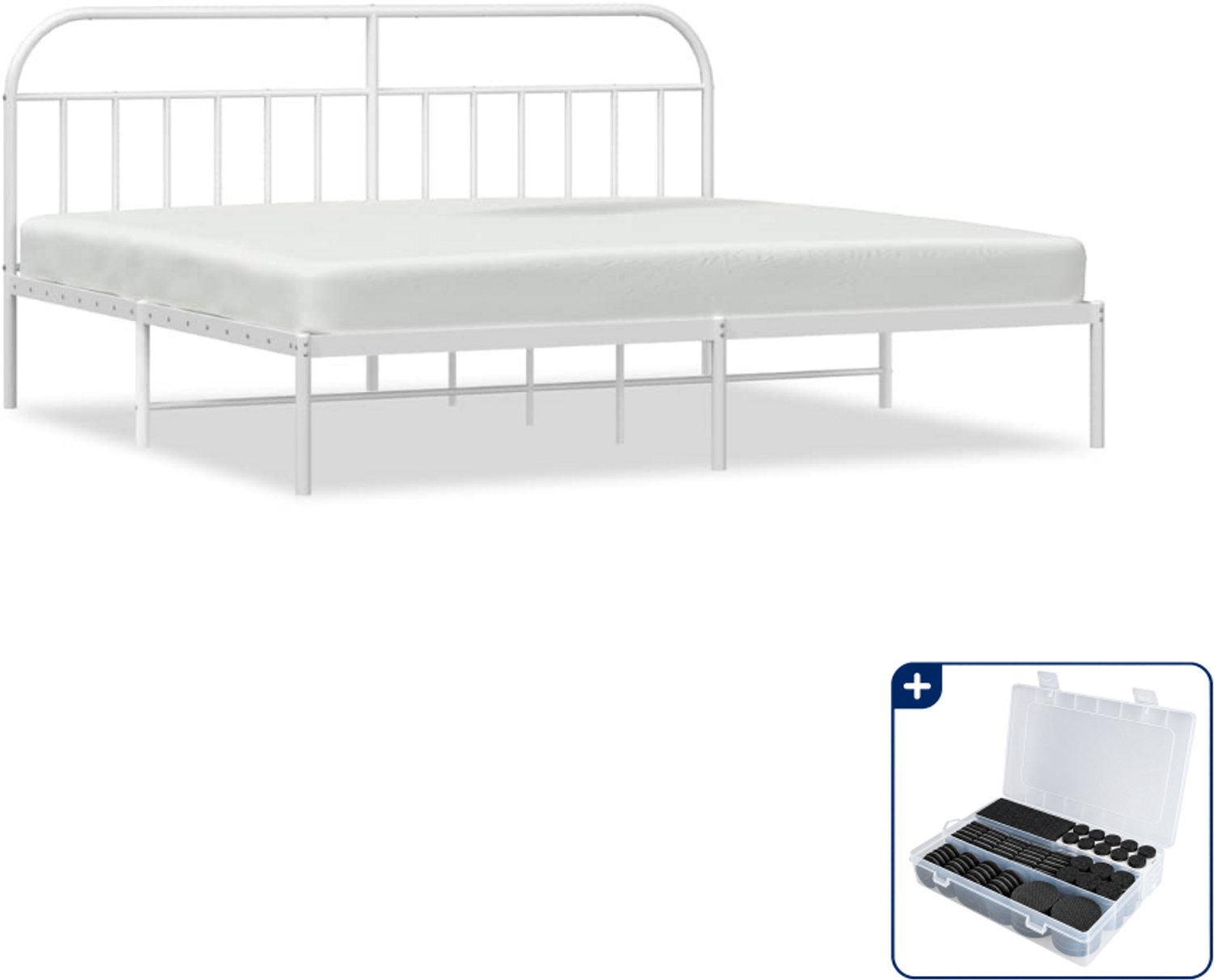 vidaXL bedframe met hoofdbord - 193 x 203 cm - staal - wit - Inclusief antikrasvilt 177-delig