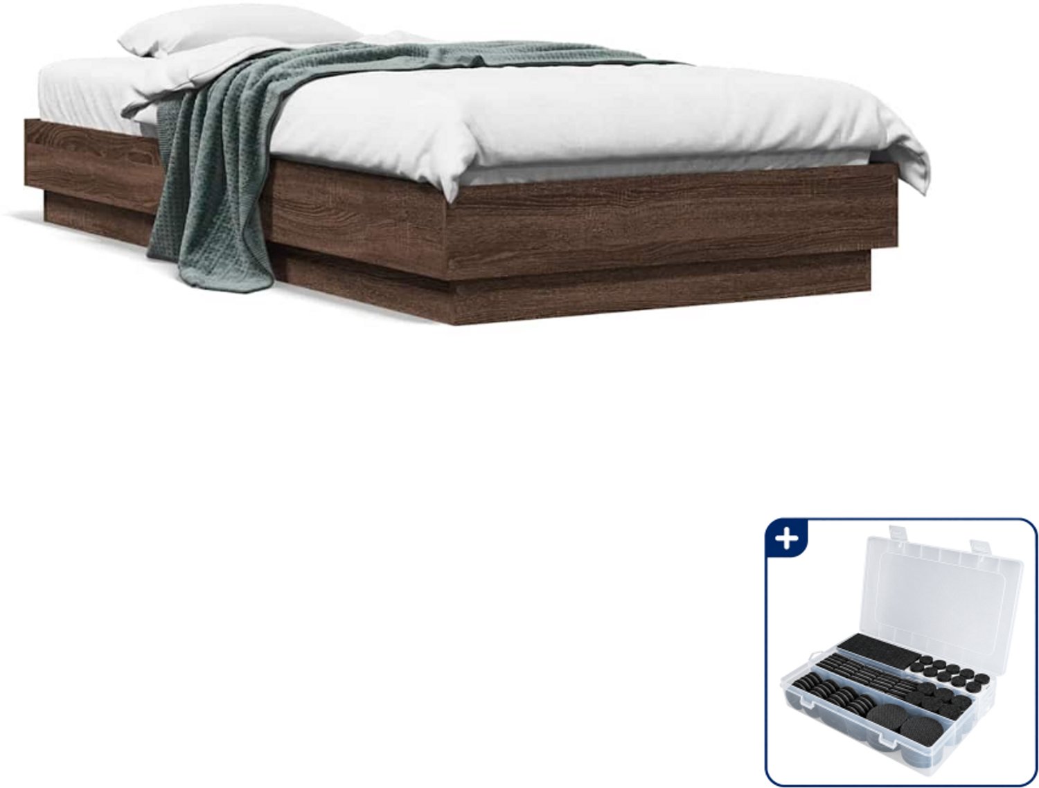 vidaXL bedframe - 90 x 190 cm - bewerkt hout - bruineiken - Inclusief antikrasvilt 177-delig