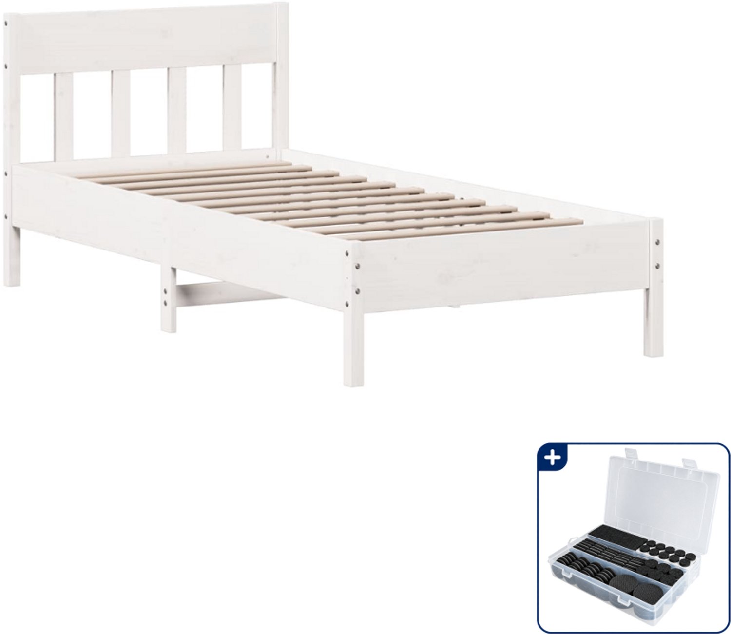 vidaXL bedframe - 75 x 190 cm - massief grenenhout - wit - Inclusief antikrasvilt 177-delig
