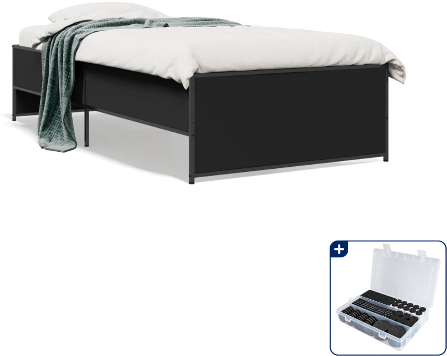 vidaXL Bedframe - 75 x 190 cm - zwart - Inclusief antikrasvilt 177-delig