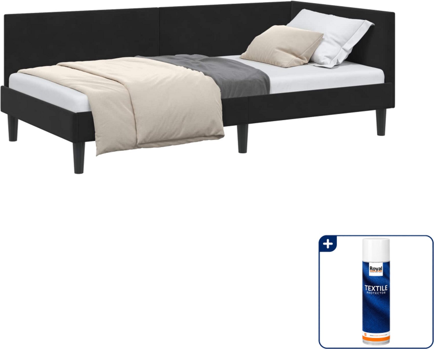 vidaXL hoekbedframe - 90 x 200 cm - fluweel - zwart - Inclusief textielbeschermer 500 ml