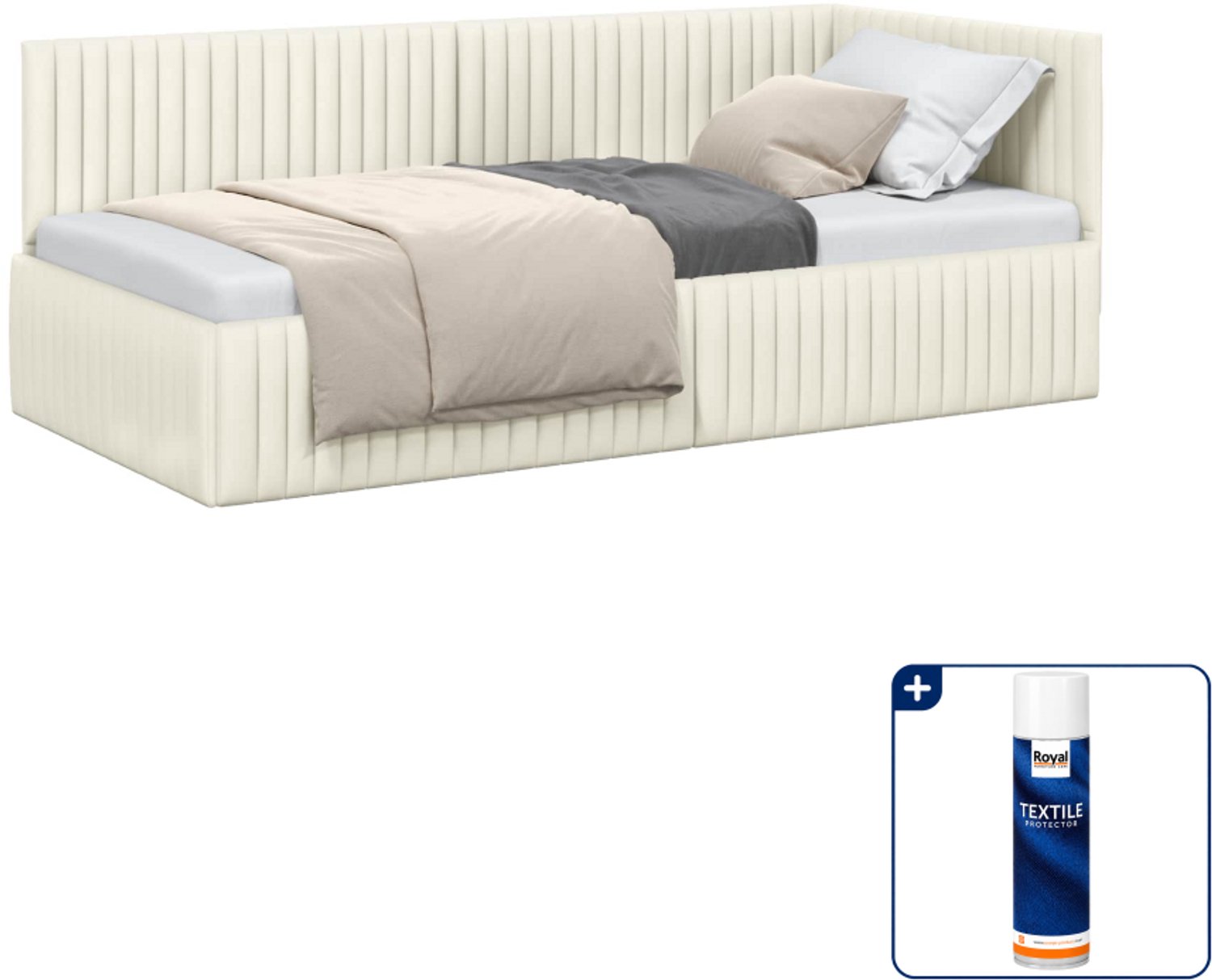 vidaXL hoekbedframe - 90 x 190 cm - fluweel - crème - Inclusief textielbeschermer 500 ml