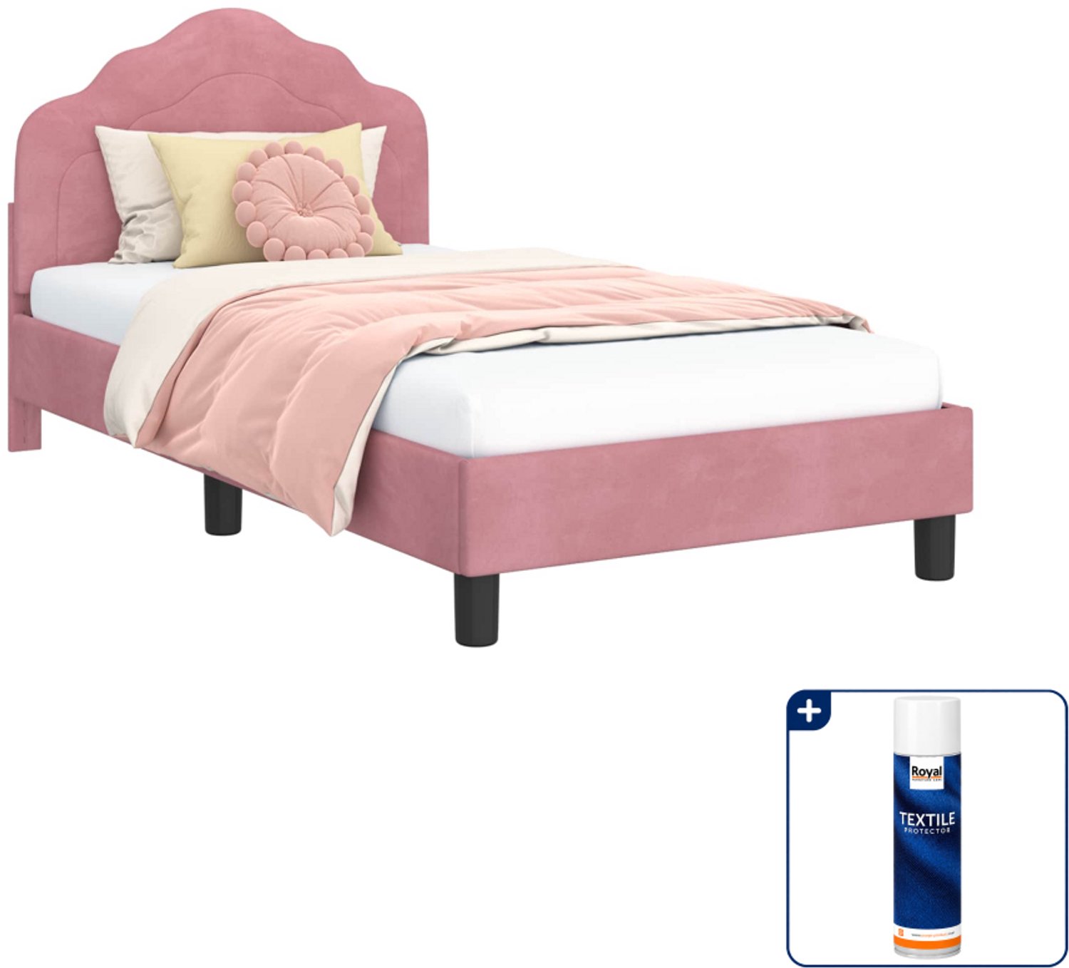vidaXL kinderbed - 80 x 160 cm - fluweel - roze - Inclusief textielbeschermer 500 ml