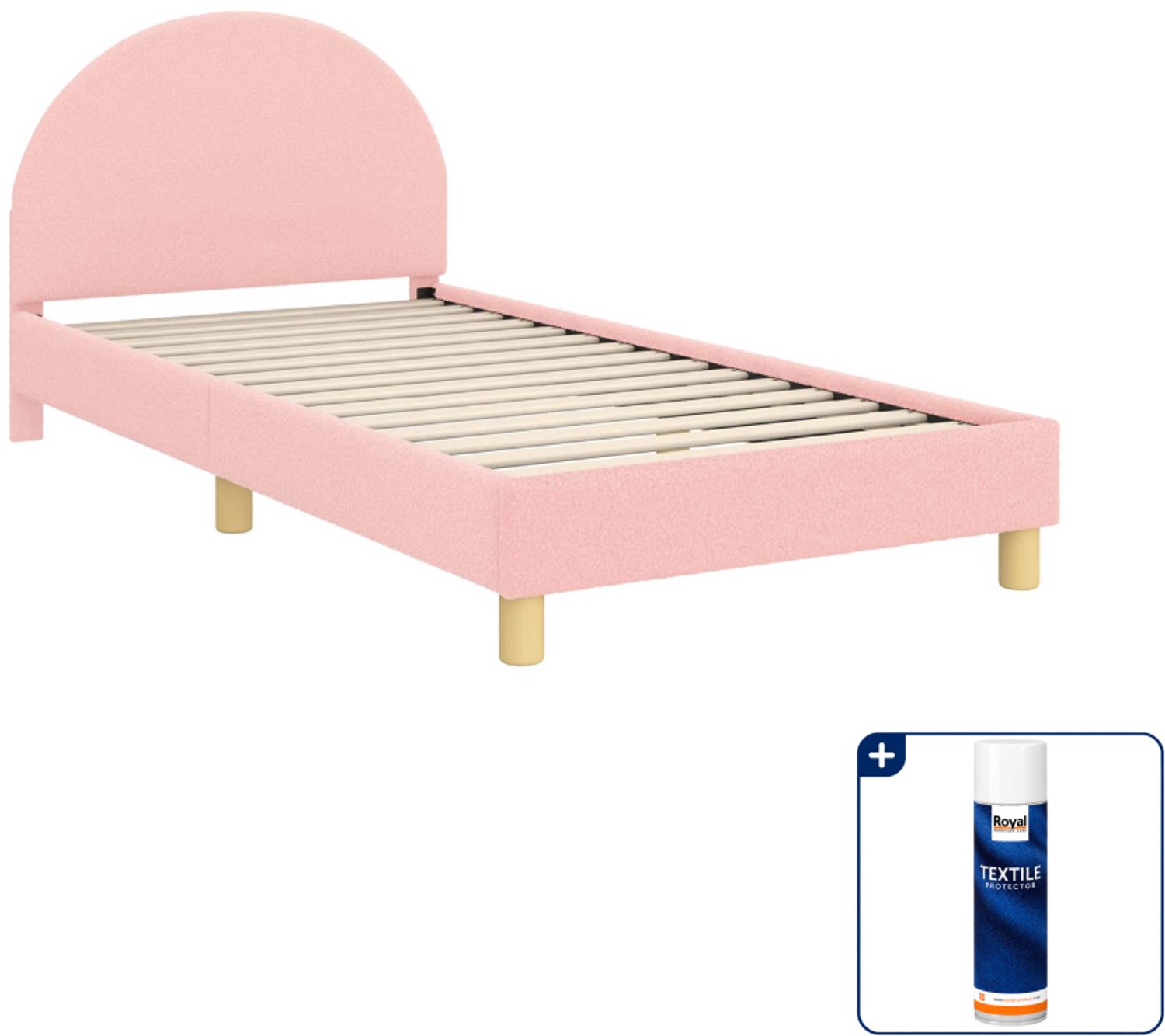 vidaXL kinderbedframe - 90 x 190 cm - bouclé - roze - Inclusief textielbeschermer 500 ml