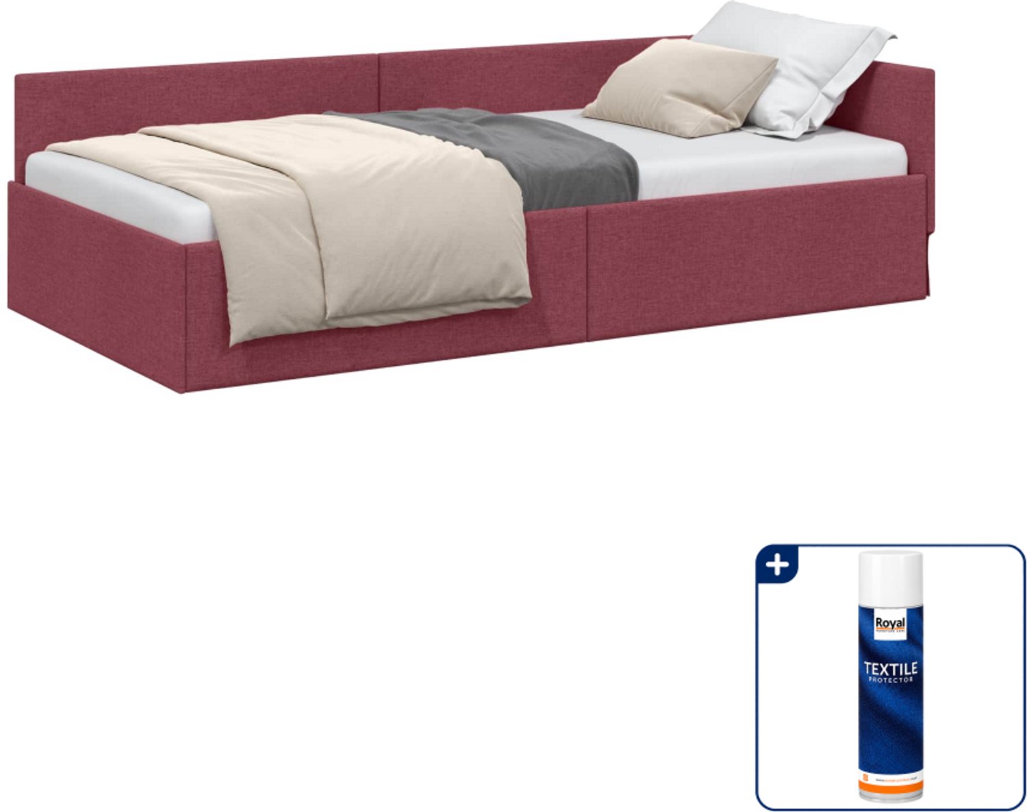 vidaXL hoekbedframe - 80 x 200 cm - stof - wijnrood - Inclusief textielbeschermer 500 ml