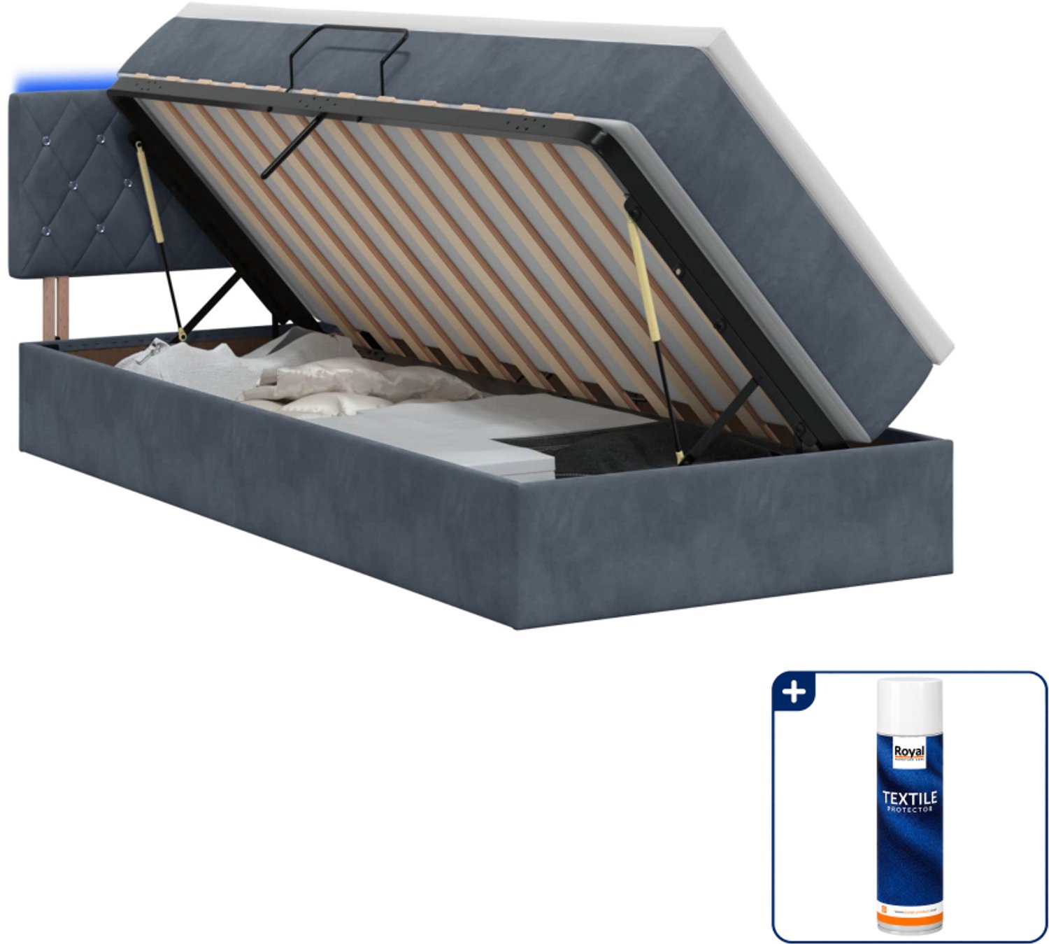 vidaXL led opslagbed met matras - 100 x 200 cm - fluweel - donkergrijs - Inclusief textielbeschermer 500 ml Donker Grijn
