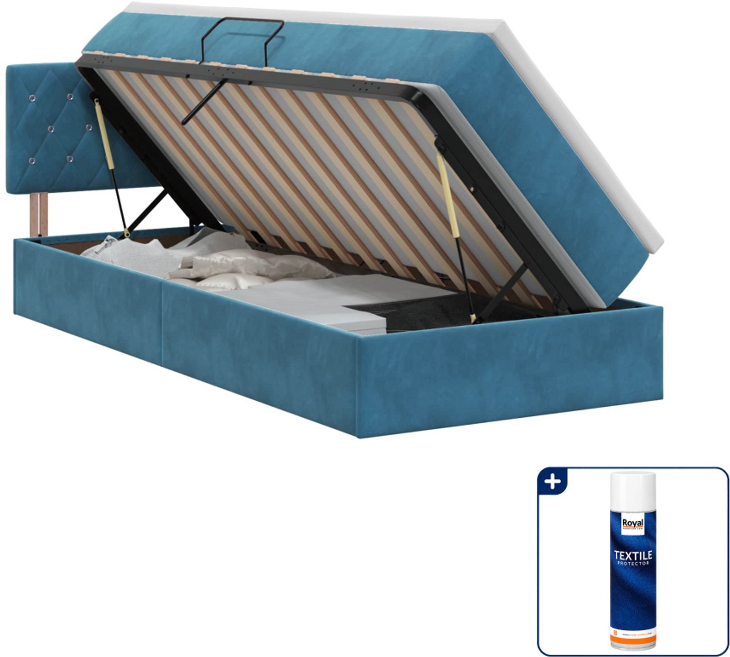 vidaXL opbergbed met matras - 100 x 200 cm - fluweel - donkerblauw - Inclusief textielbeschermer 500 ml