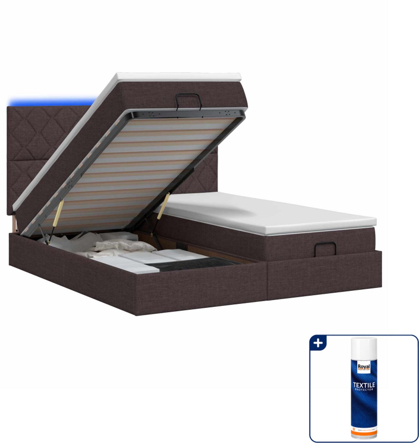 vidaXL ottoman bed - 200 x 200 cm - donkerbruin - Inclusief textielbeschermer 500 ml