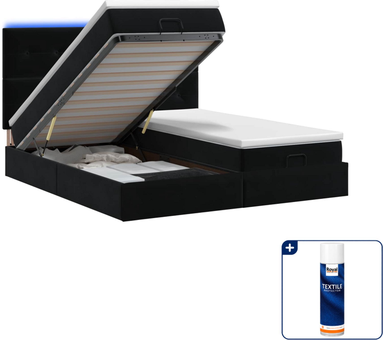 vidaXL queensize bed met matras en LED - 160 x 200 cm - zwart - Inclusief textielbeschermer 500 ml