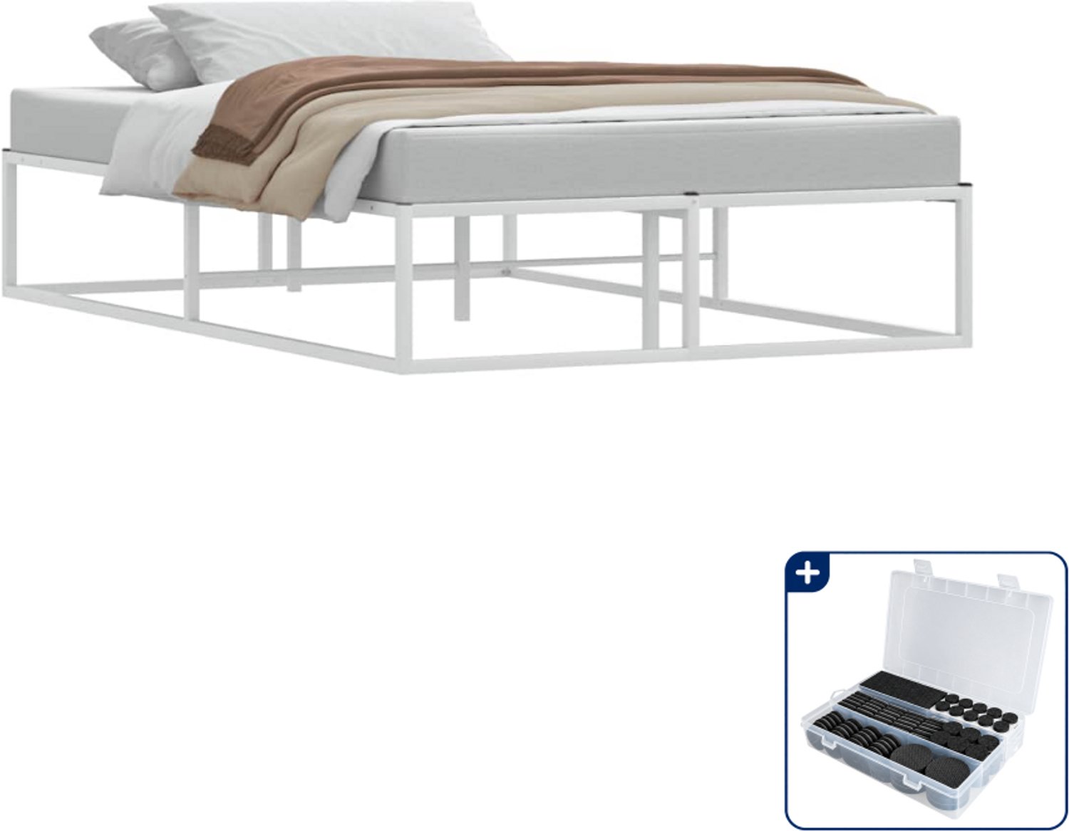 vidaXL Bedframe 120 x 200 cm - metaal - wit - Inclusief antikrasvilt 177-delig