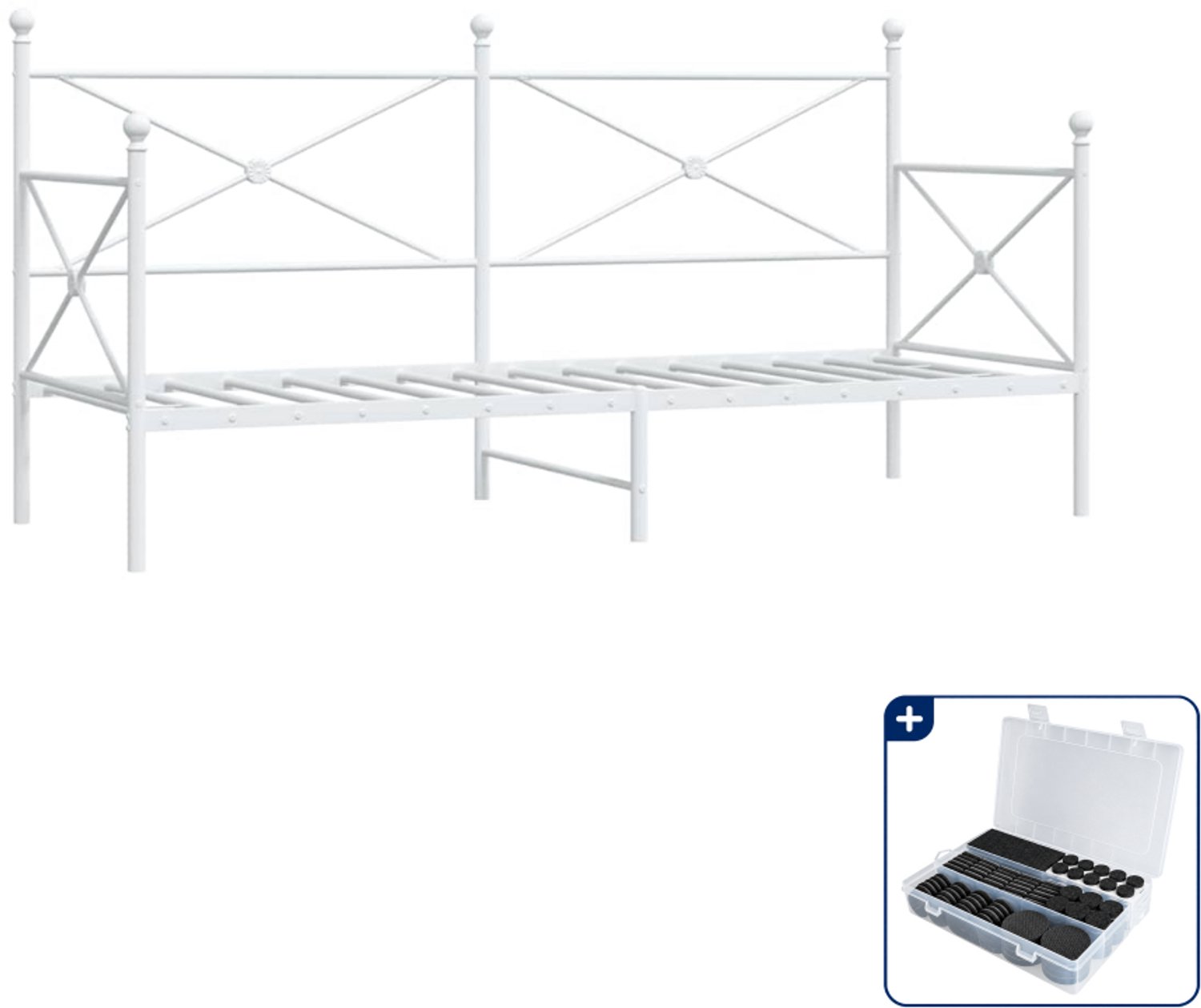 vidaXL slaapbank - 90 x 200 cm - staal - wit - Inclusief antikrasvilt 177-delig