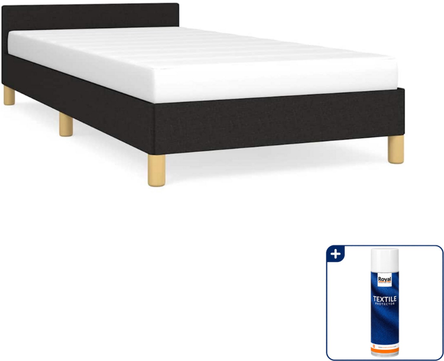vidaXL bedframe met hoofdeinde - 90 x 190 cm - stof - zwart - Inclusief textielbeschermer 500 ml