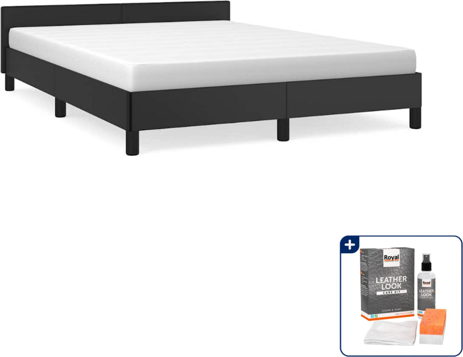 vidaXL Bedframe Small double - 140 x 200 cm - kunstleer - zwart - Inclusief onderhoudsset voor kunstleer 150 ml