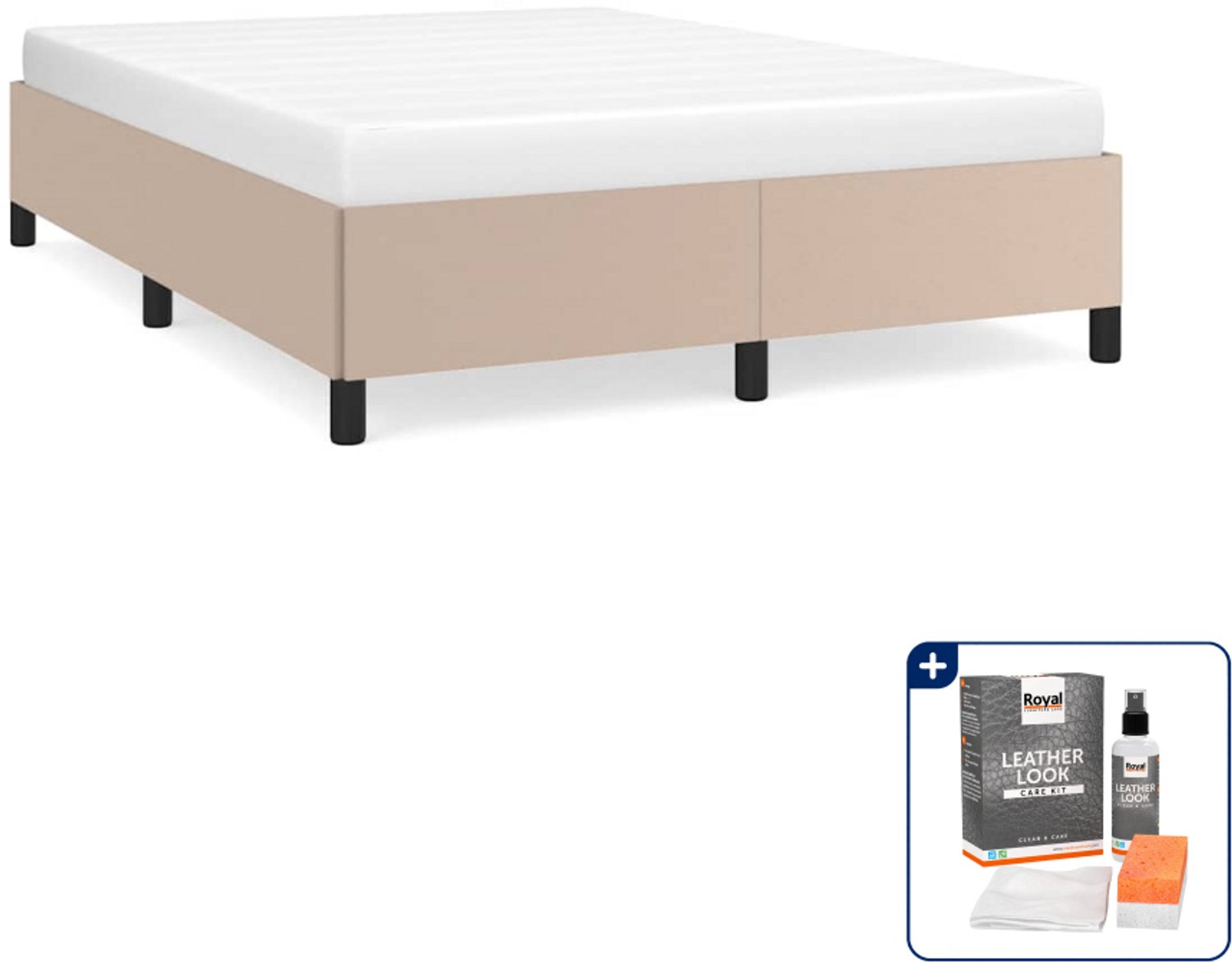 vidaXL Bedframe - Small double - 140 x 200 cm - kunstleer - cappuccino - Inclusief onderhoudsset voor kunstleer 150 ml