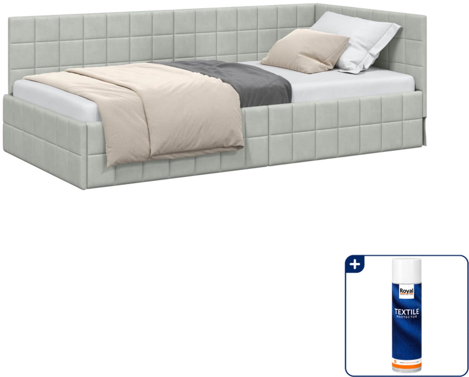 vidaXL hoekbedframe - 100 x 200 cm - fluweel - lichtgrijs - Inclusief textielbeschermer 500 ml