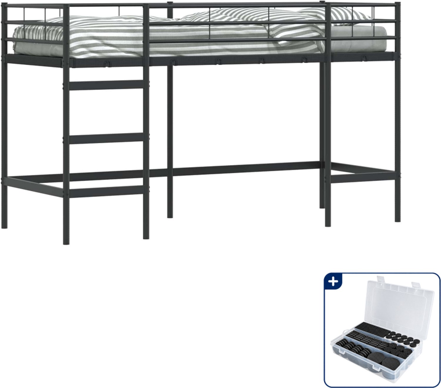 vidaXL loftbed voor kids - 75 x 190 cm - staal - zwart - Inclusief antikrasvilt 177-delig