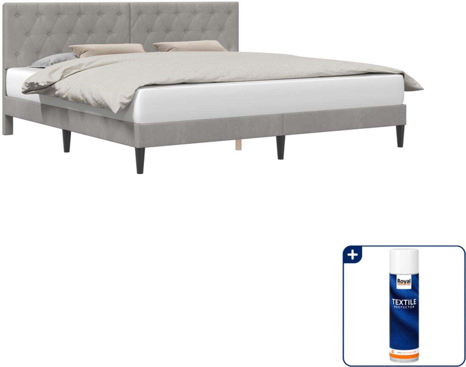 vidaXL Kingsize bedframe - 180 x 200 cm - fluweel - lichtgrijs - Inclusief textielbeschermer 500 ml