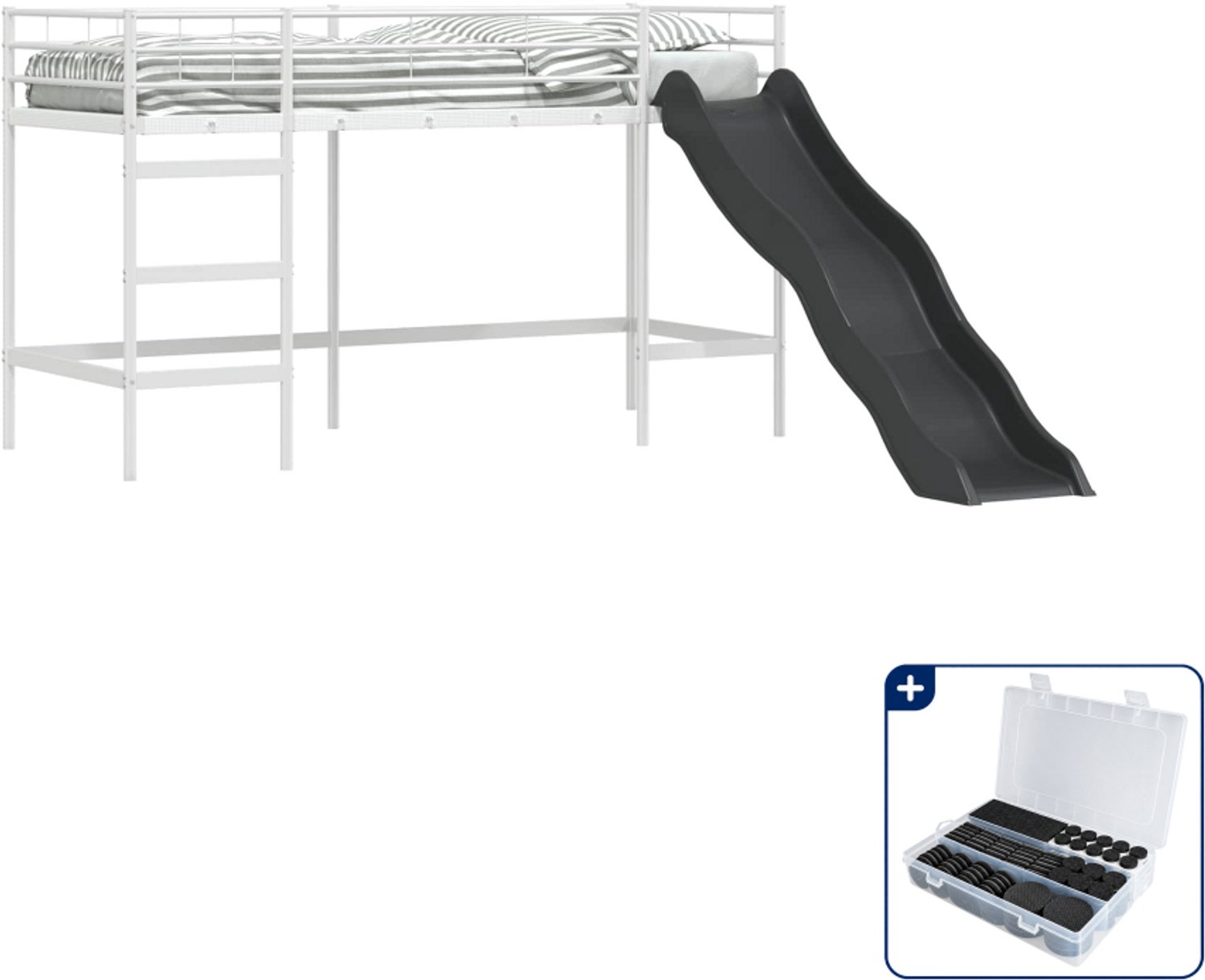 vidaXL kinderhoogslaper met glijbaan - 100 x 190 cm - staal - wit - Inclusief antikrasvilt 177-delig