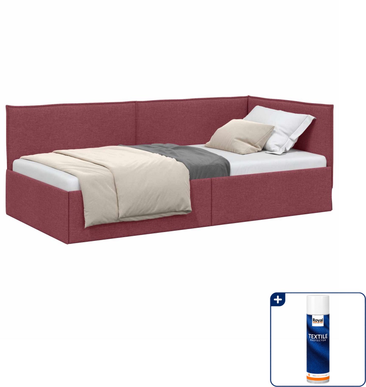 vidaXL hoekbedframe - 90 x 190 cm - stof - wijnrood - Inclusief textielbeschermer 500 ml