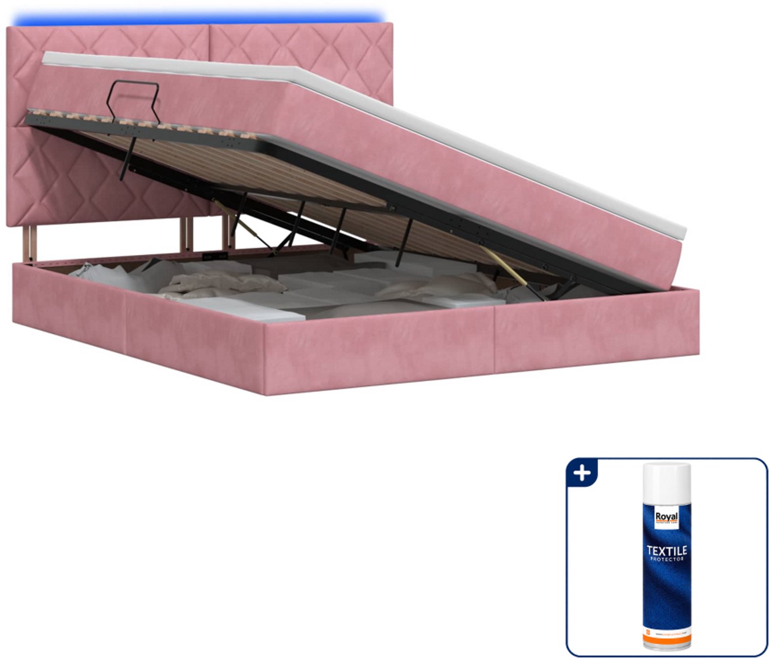 vidaXL LED opslagbed - Queensize 160 x 200 cm - roze - fluweel - Inclusief textielbeschermer 500 ml