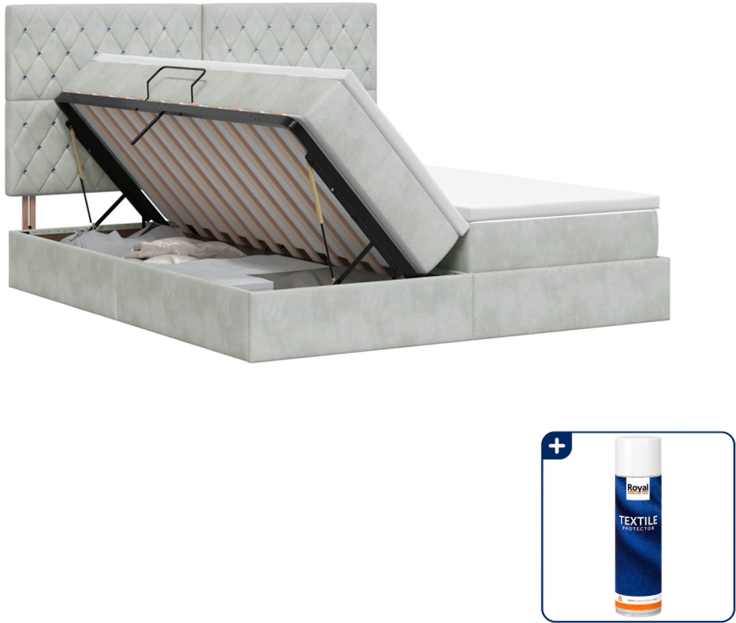 vidaXL Kingsize opbergbed - 180 x 200 cm - lichtgrijs - Inclusief textielbeschermer 500 ml